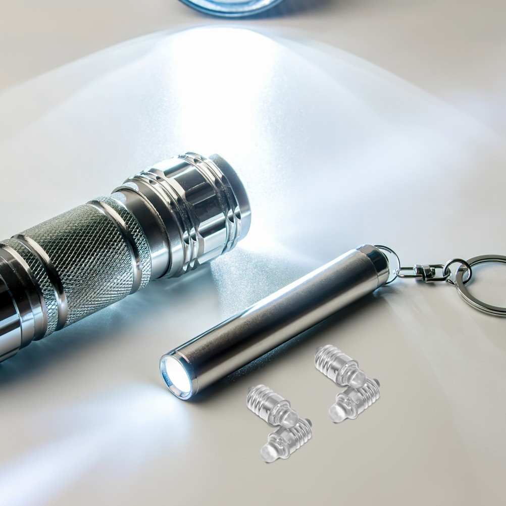 2Pcs Small LED Flashlight Bulbs Replacement Durable Metal Glass Silver Color