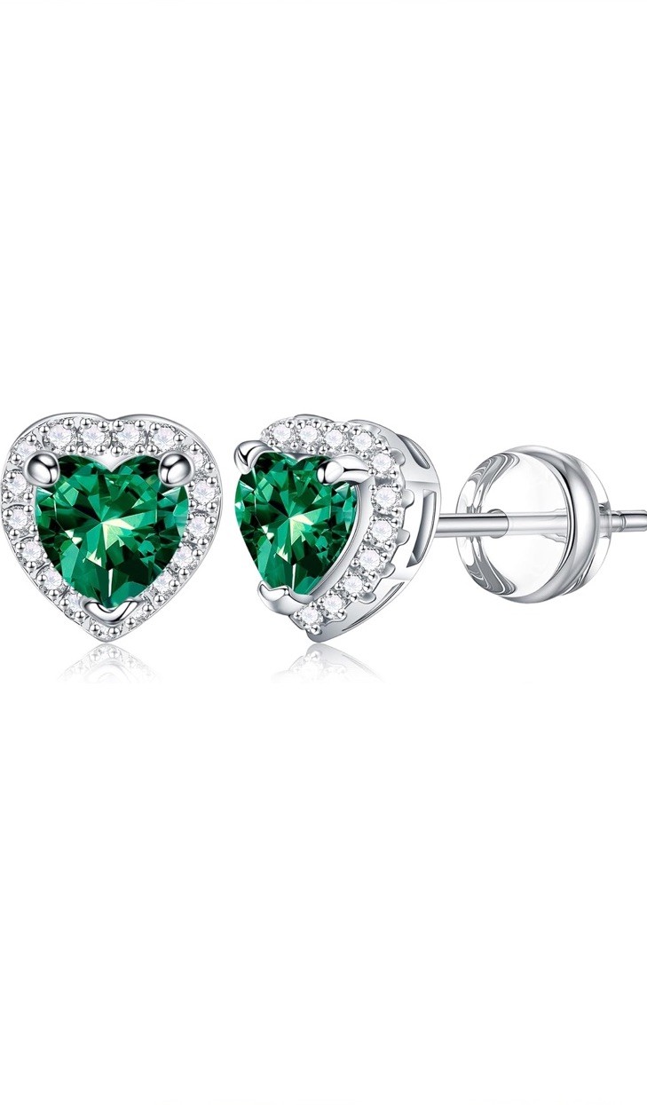 Birthstone Heart Earrings, 925 Sterling Silver May Birthstone Earrings L4