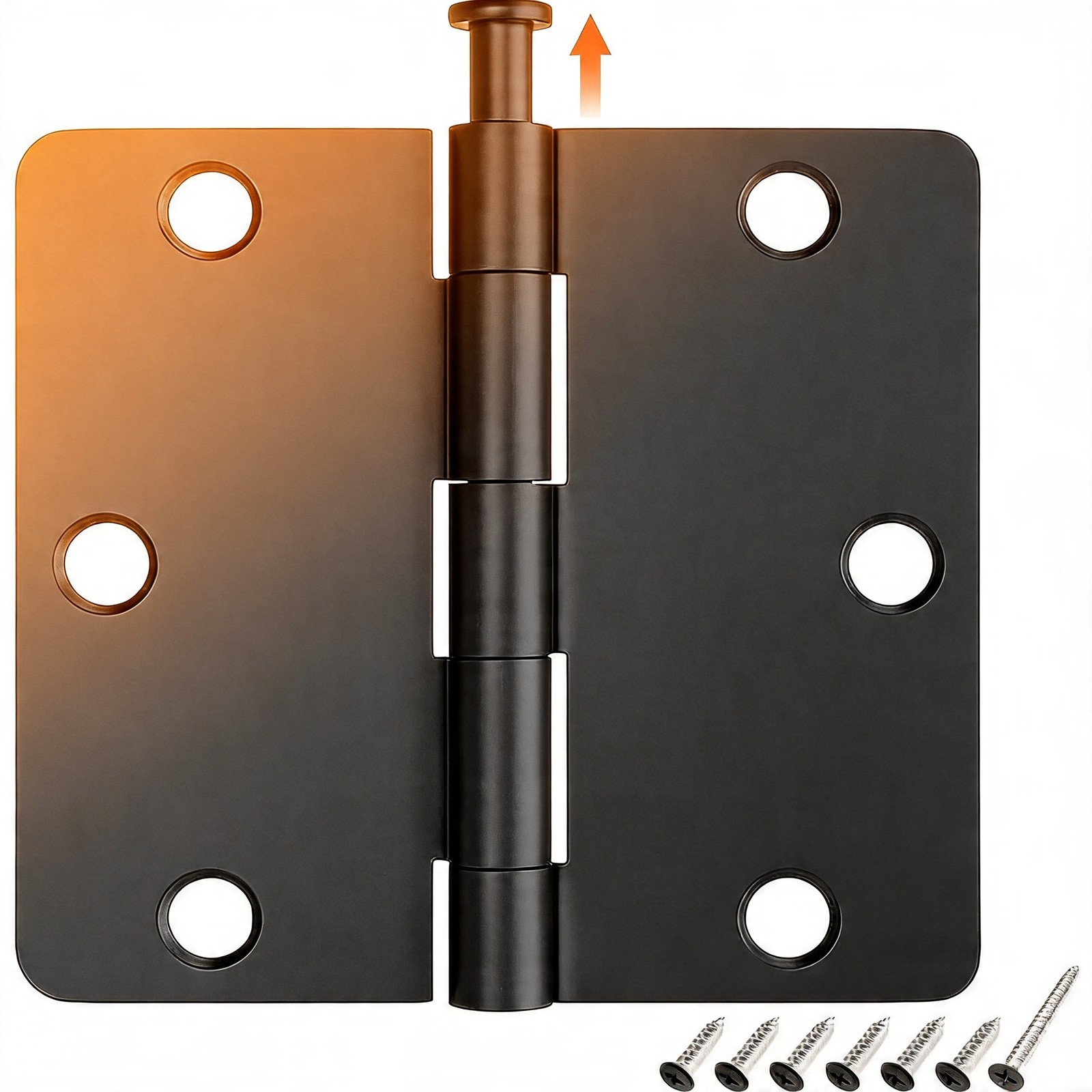 HOSOM 30 Pack Matte Black Door Hinge 3.5" x 3.5" 1/4" Radius Steel Hardware