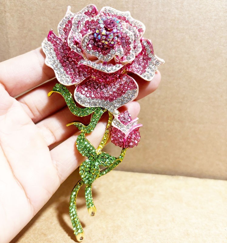 Light Luxury Elegant Mother's Day Handmade Inlaid Pink Rose Brooch Customizable