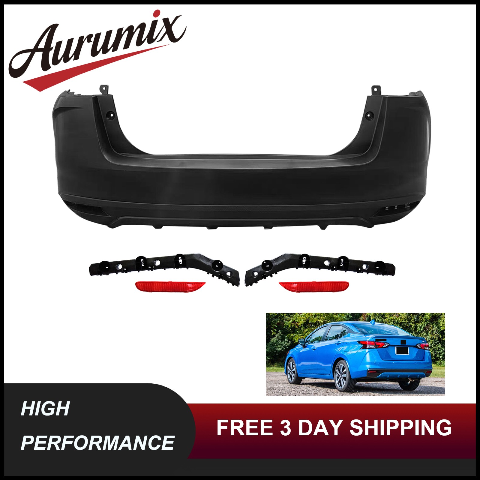 Rear Bumper Cover For 2020 2021 2022 Nissan Versa W/ Reflectors W/O Sensor Holes