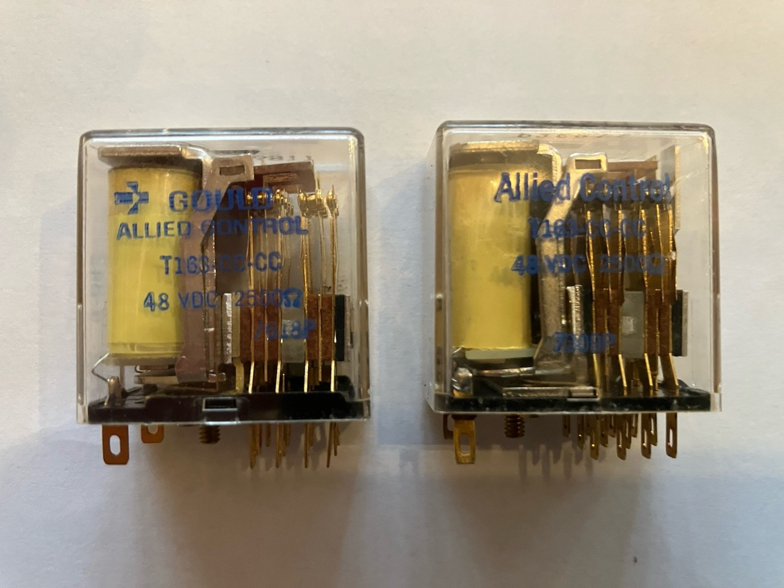 NOS, Lot Of 2, ALLIED CONTROLS T163-CC-CC, 48VDC, 2500 Ohms Relays