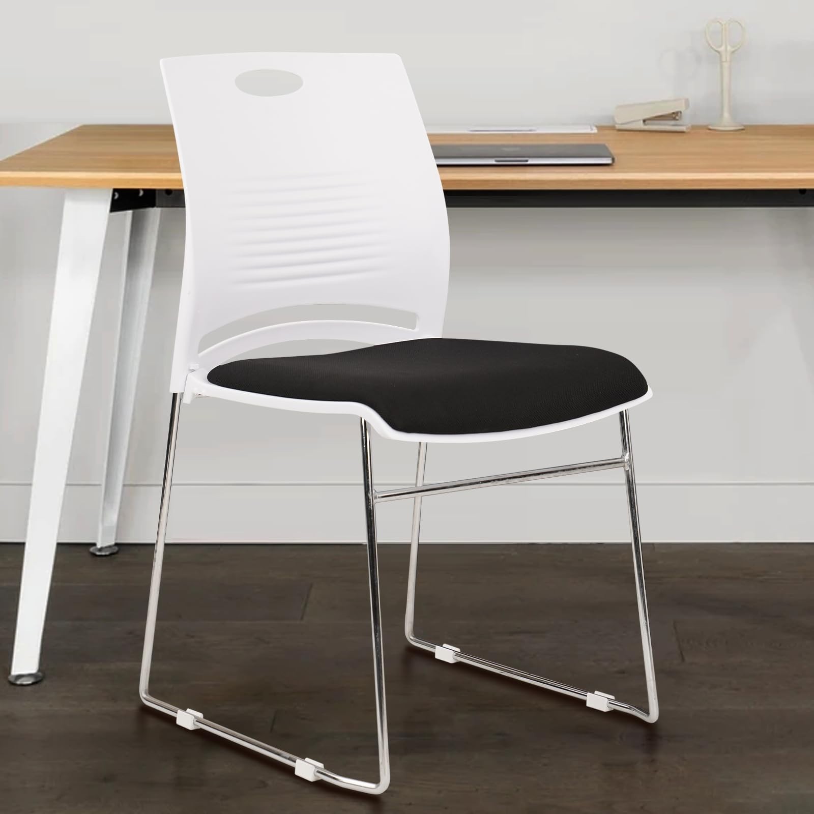 CLATINA Stacking Home Office Guest Chair, Reception Chairs,No Wheels,White