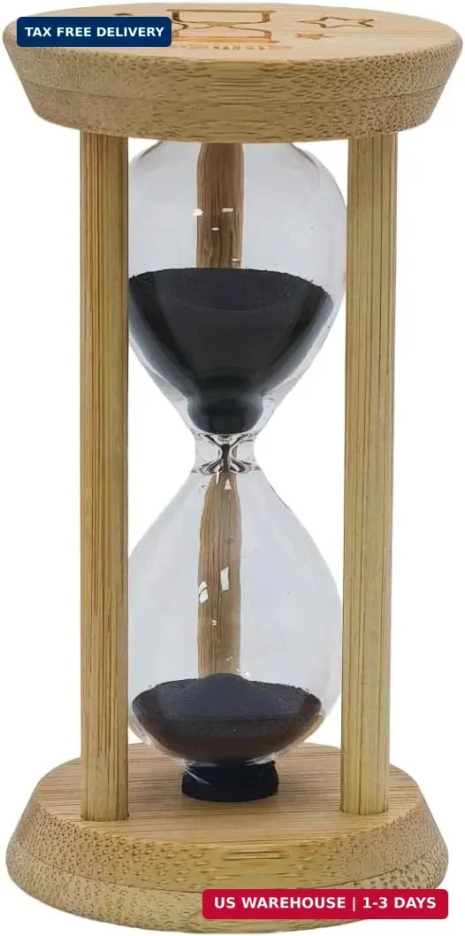 Black Sand Timer,1 Min Wood Sandglass Clock - Modern Hourglass Watch with 100% B