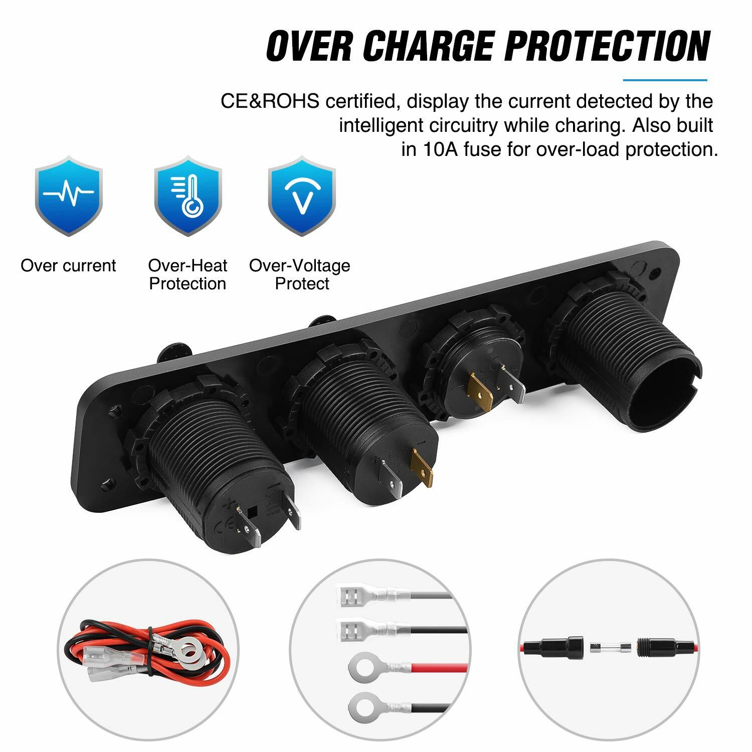 Nilight 4 in 1 ON/OFF Charger Socket Panel Dual USB Power Outlet Toggle Switch