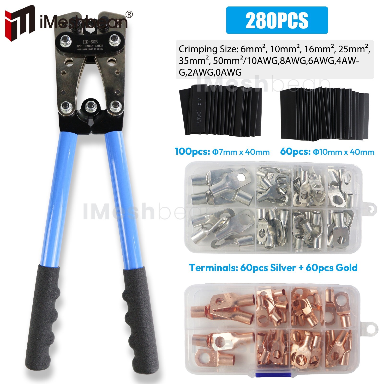 280PCS Car Copper Lug Ring Terminals Cable Electrical Wire Crimp Connectors Kit
