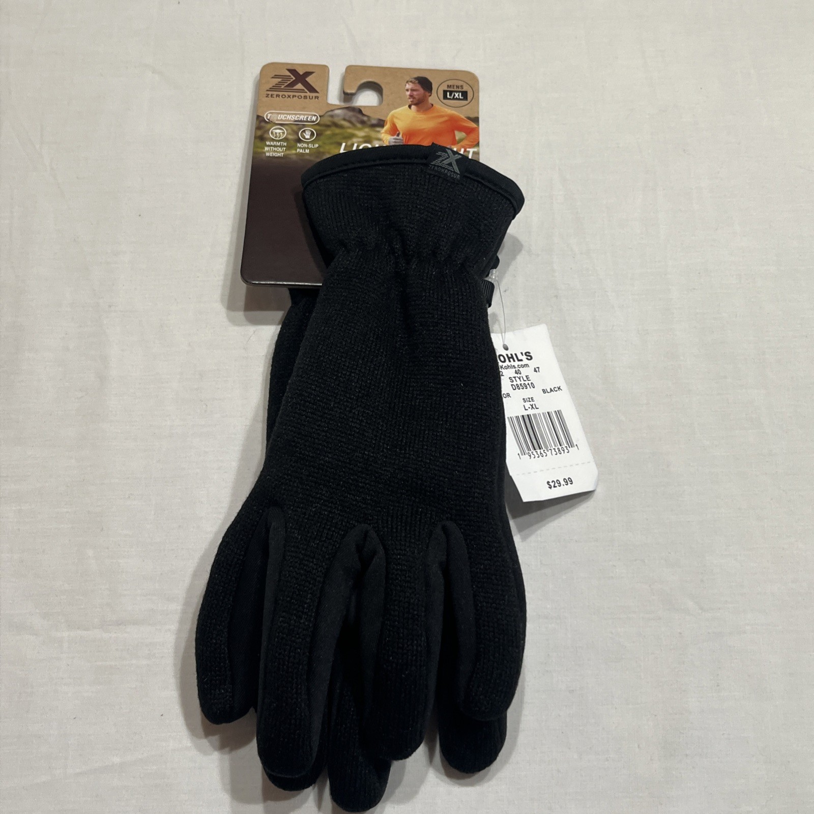 Men’s Zeroxposur Lightweight Gloves Black Touchscreen Non Slip Warm Size L/XL
