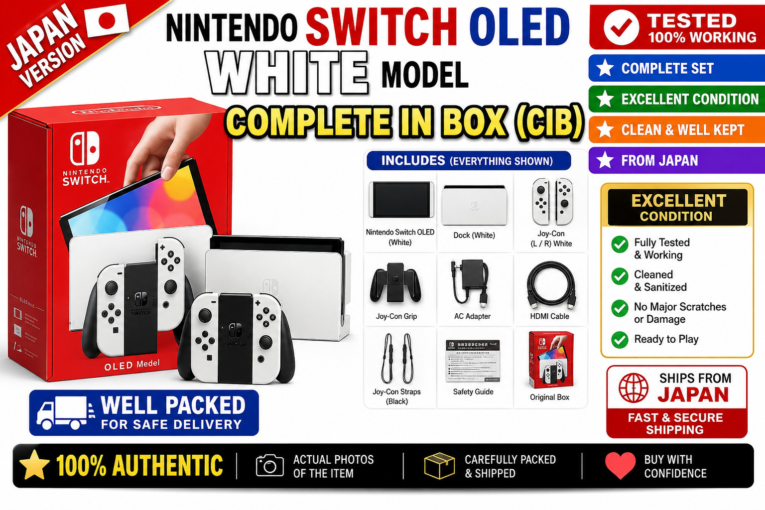 Nintendo Switch OLED White Complete in Box CIB Tested Excellent Japan
