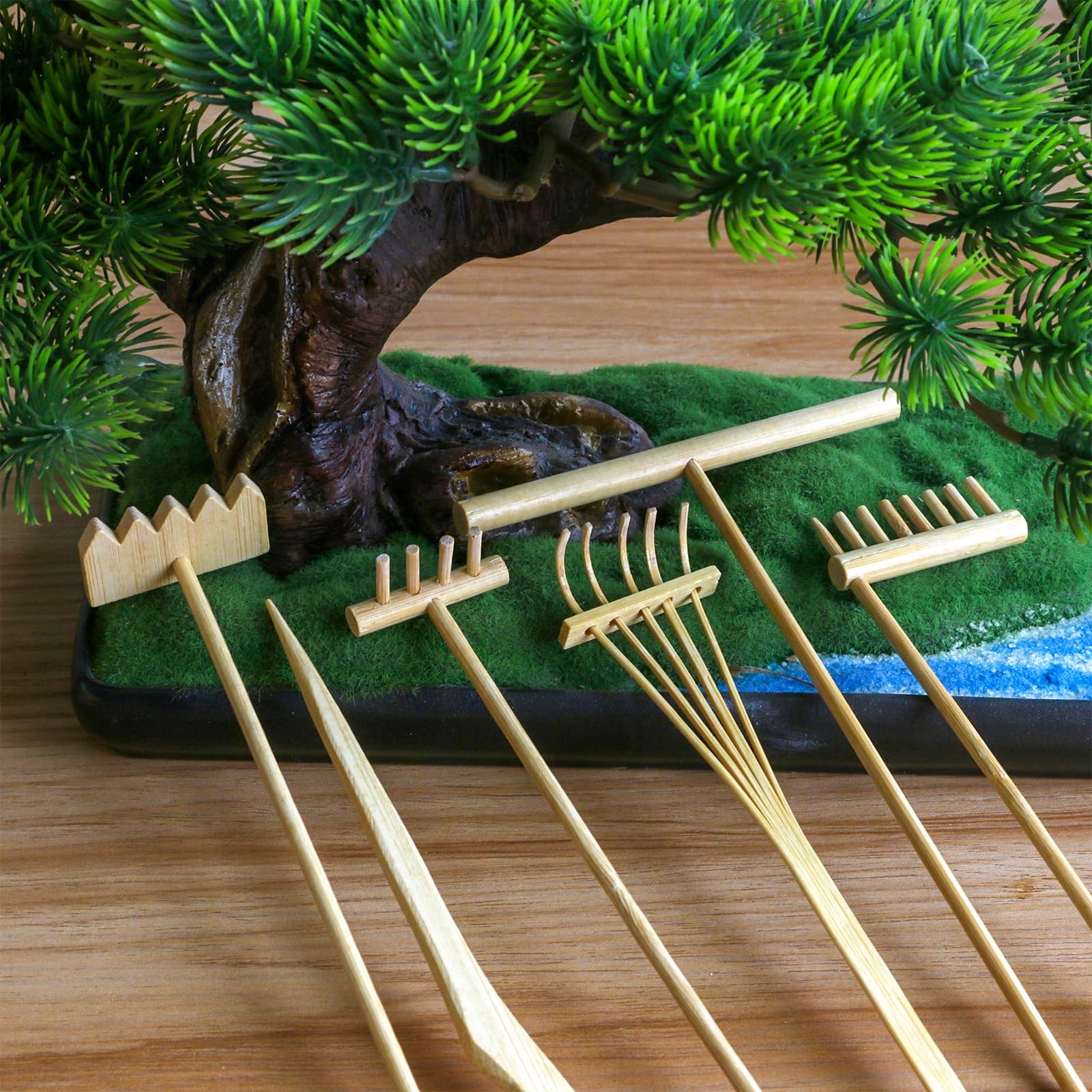 Mini Zen Garden Rake Set 6PCS - Premium Natural Bamboo Sand Rakes with Gift B...