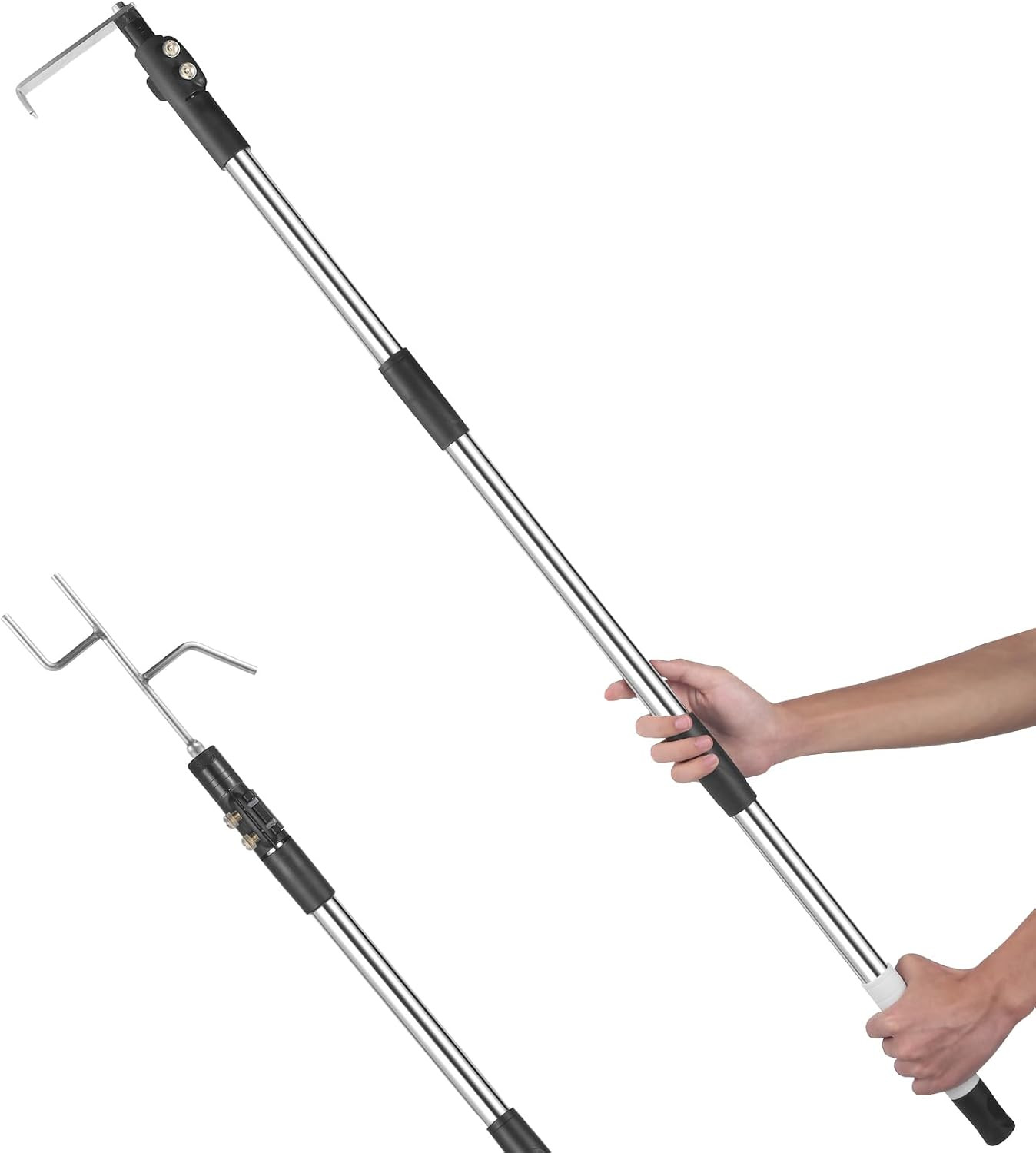 Truck Cargo Grabber Telescoping Pickup Truck Bed Retriever Tool with Two Hoo...