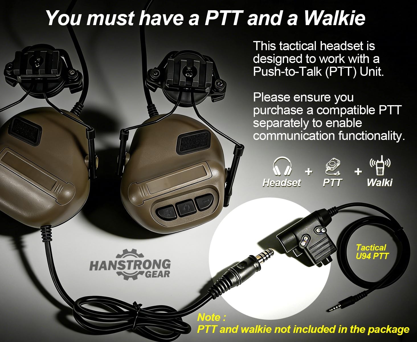 HANSTRONG GEAR Tactical Headset Unlimited Power Intercom with OD Green