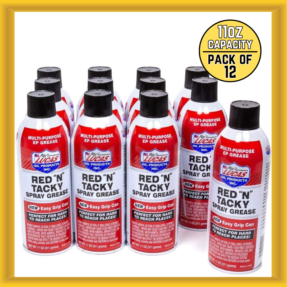Lucas Oil 11025 Red "N" Tacky Spray Grease Aerosol 11 Ounce Capacity Pack of 12