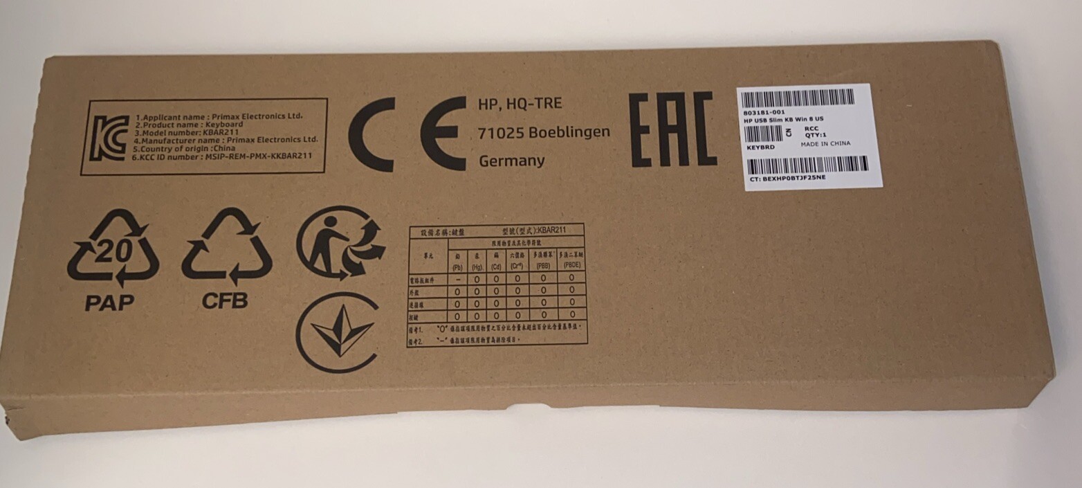 Lot Of 4 HP Keyboard USB Slim KB Win8 US 803181-001 Black New In Box