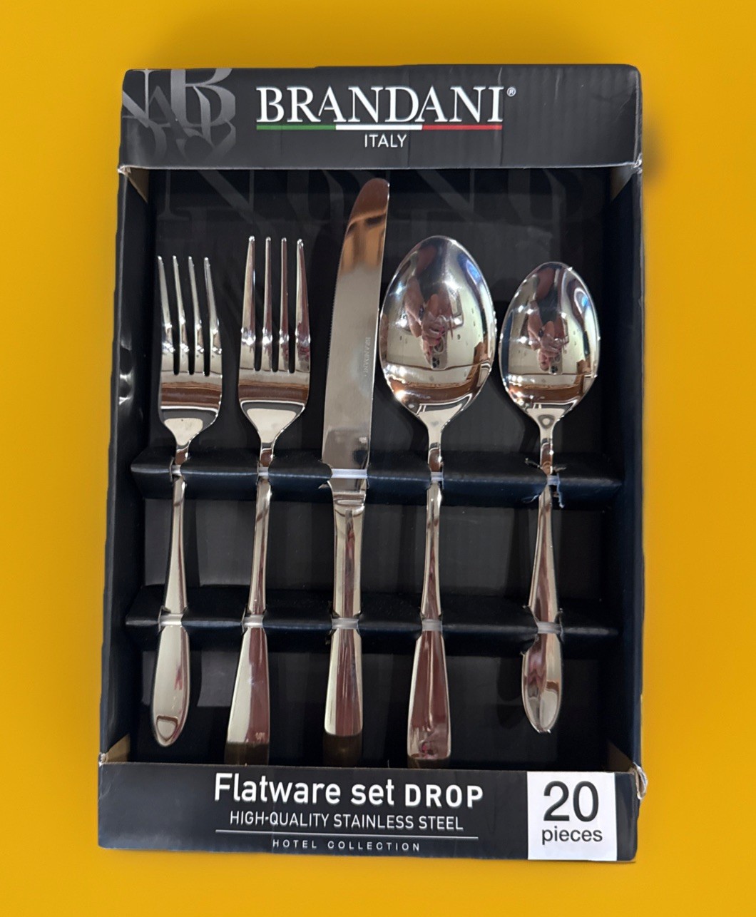 BRANDANI Italy 20 Pc Stainless Steel Flatware Set DROP Service for 4 NEW