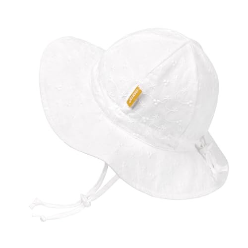 Baby Girl Sun Hat with UPF 50+ Outdoor Adjustable Toddler 2-4T Beige White