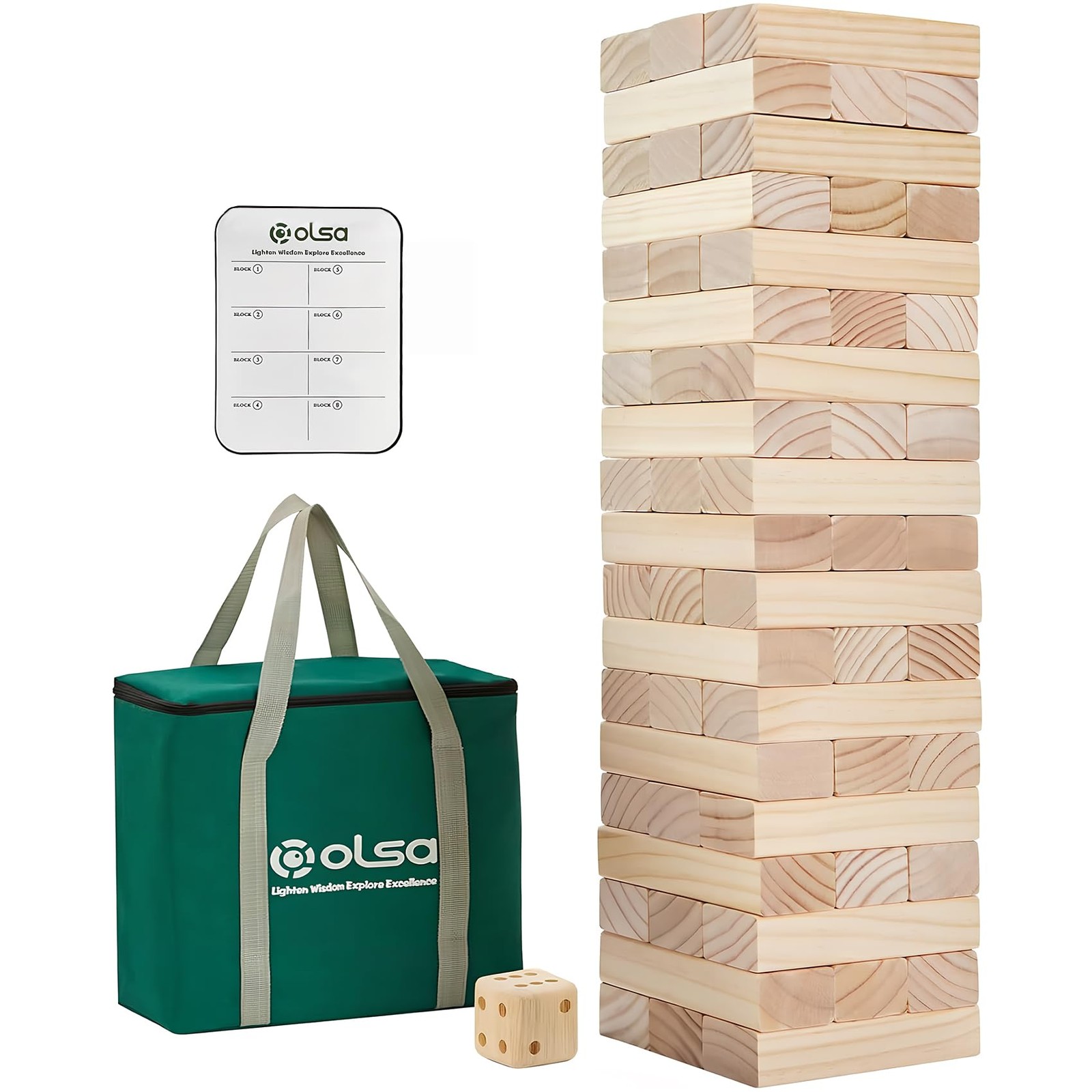 Giant Tumble Tower 57PCS Wooden Block Stacking Yard Games with Carrying Bag C...