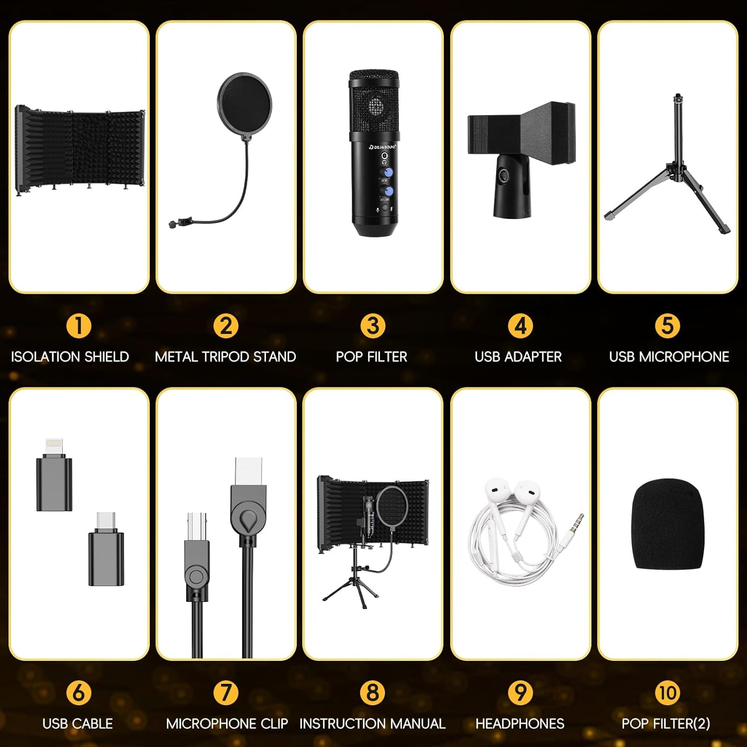 Upgraded Studio Recording Microphone with Isolation Shield & Pop Filter - Music