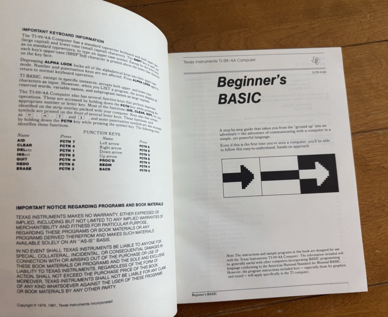 TEXAS INSTRUMENT TI-99/ 4A Computer Beginner's Basic Manual