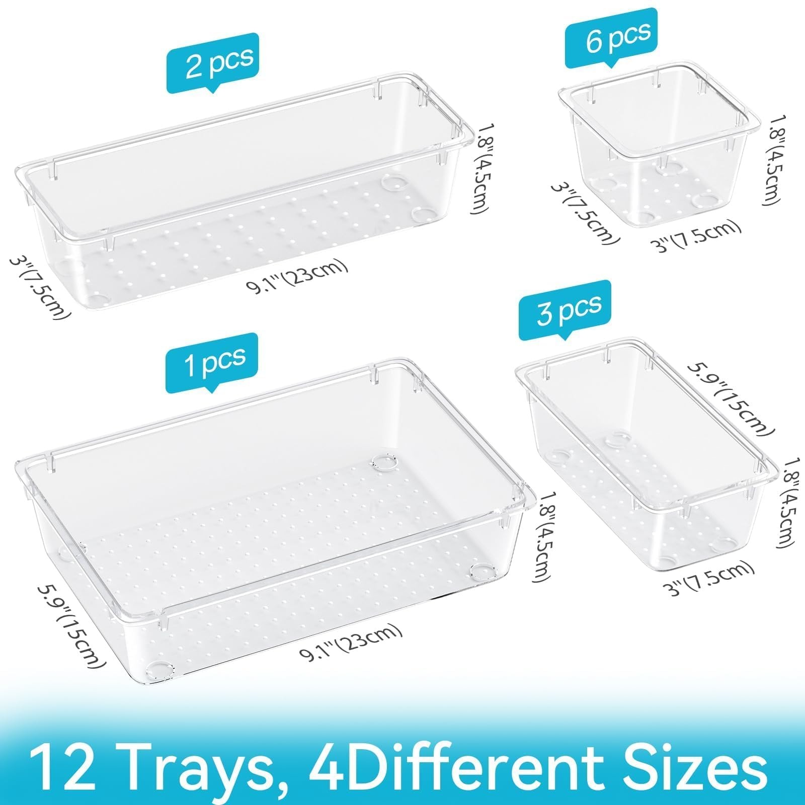 ElegantArray 12 PCS Drawer Organizer Set, 4 Sizes Tool Storage 12 Pcs, Milky