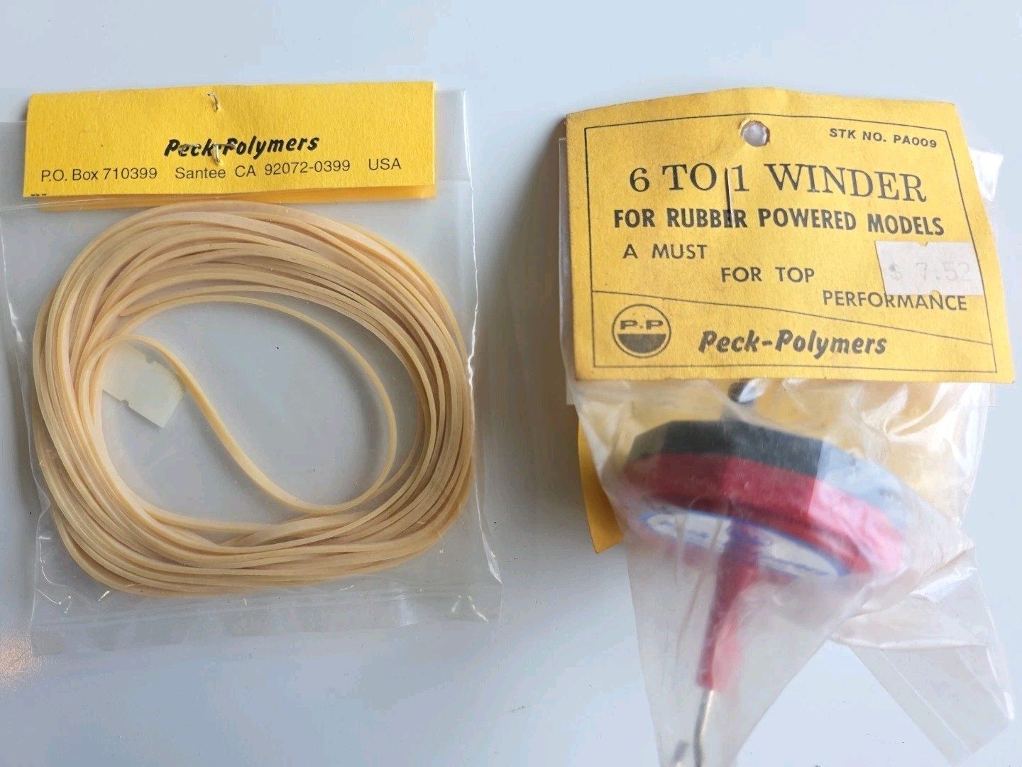 Vintage Peck Polymers Prop Winder for Rubber Powered Planes 6:1 Ratio w/ Rubber