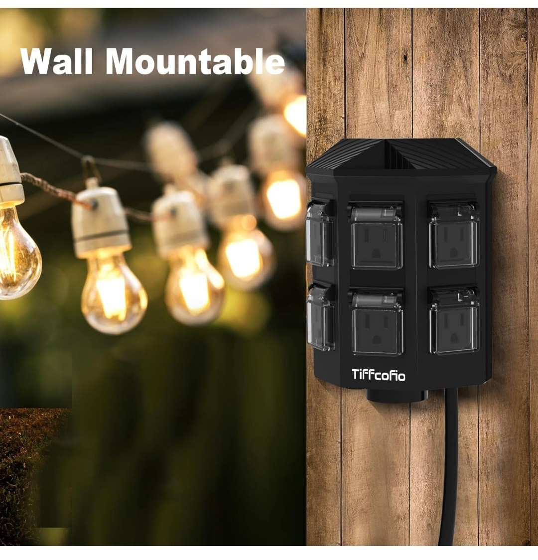 Tiffcofio Outdoor Light Sensor Power Stake Timer Waterproof 6Ft Cord 6 Outlets