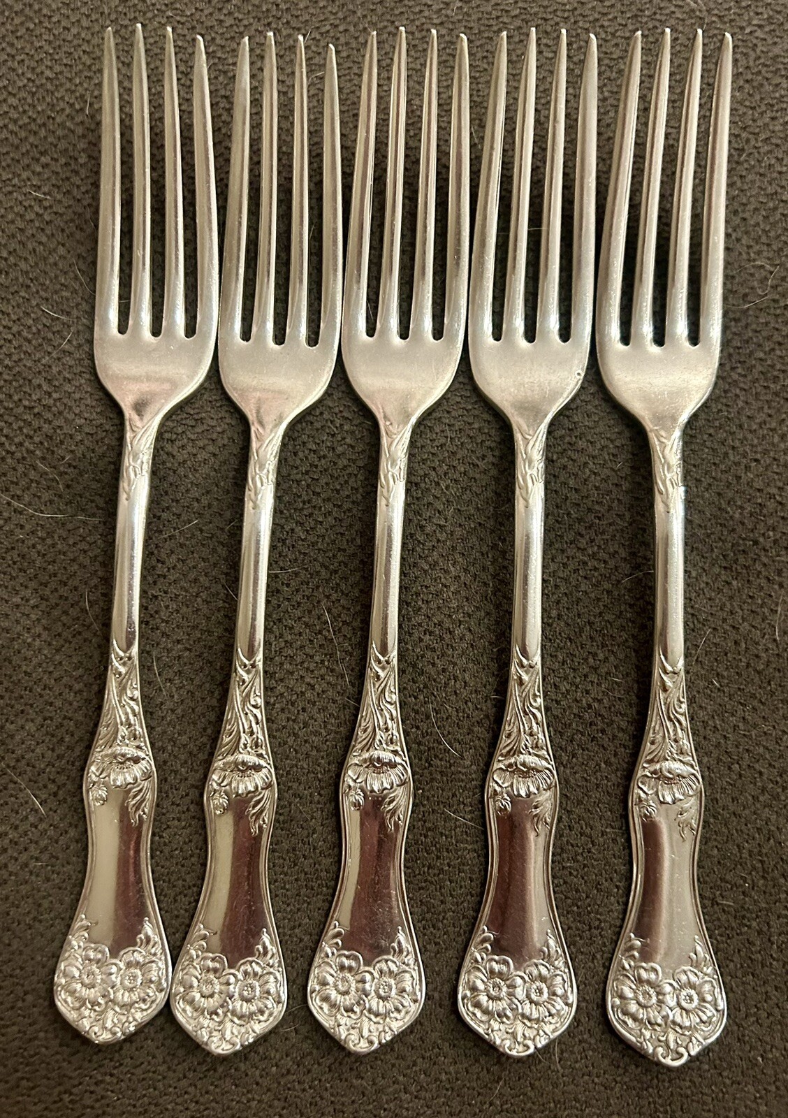 5 Wm. Rogers & Son AA Silverplate  Forks 7" Flower Pattern Pat. Sept. 11 1906