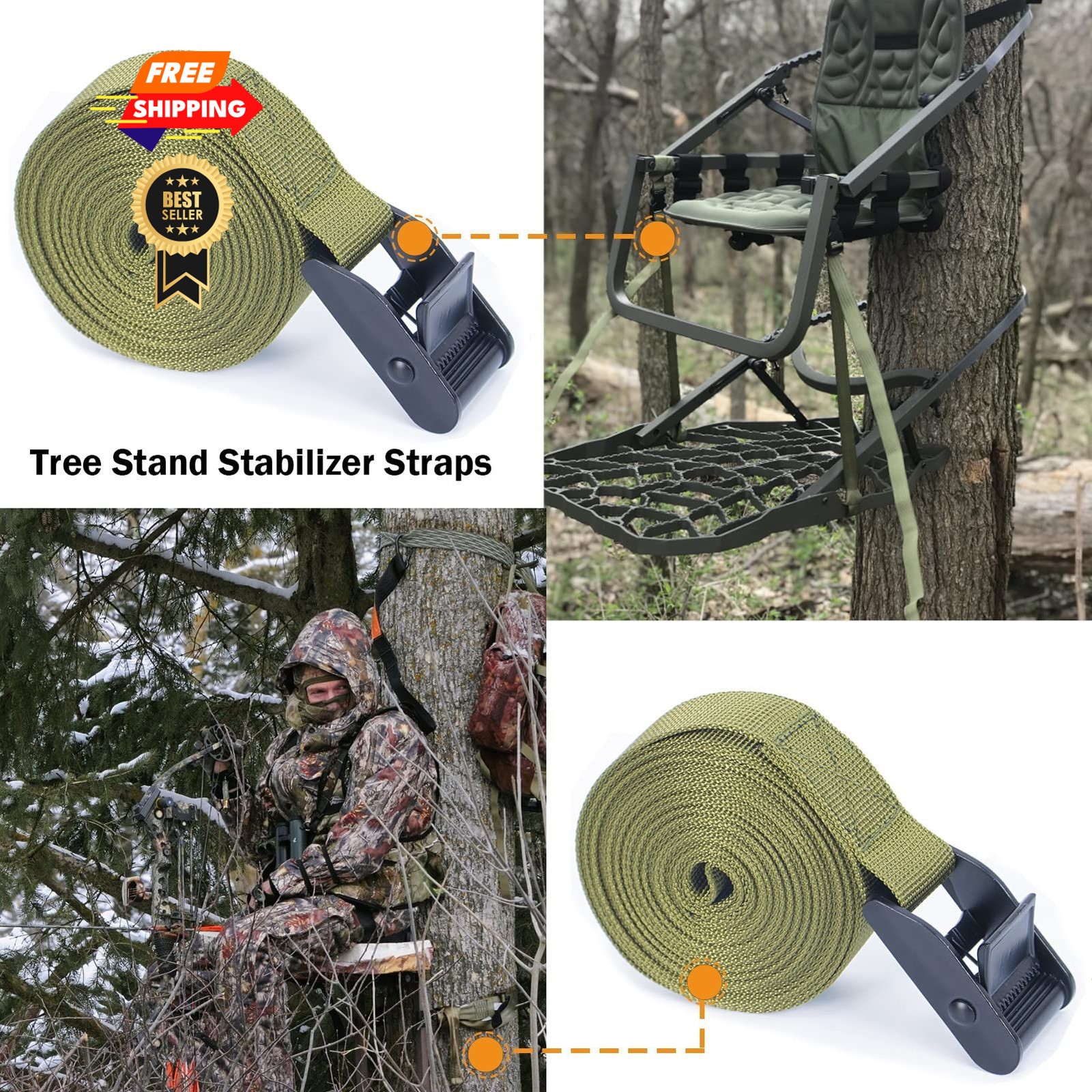 WILLWIN Tree Stand Stabilizer Straps, Accessories, Large, Green