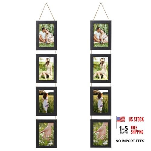 2 Packs Black 4x6 Hanging Picture Frames Set, 4 Openings Collage Photo Frames