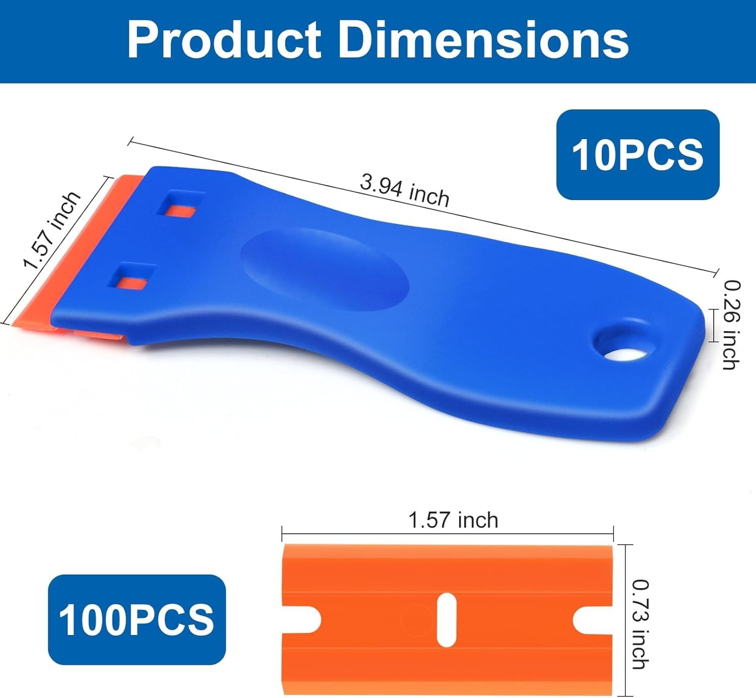 10 Pcs Razor Scraper with 100 Plastic Blades, 100 Blades