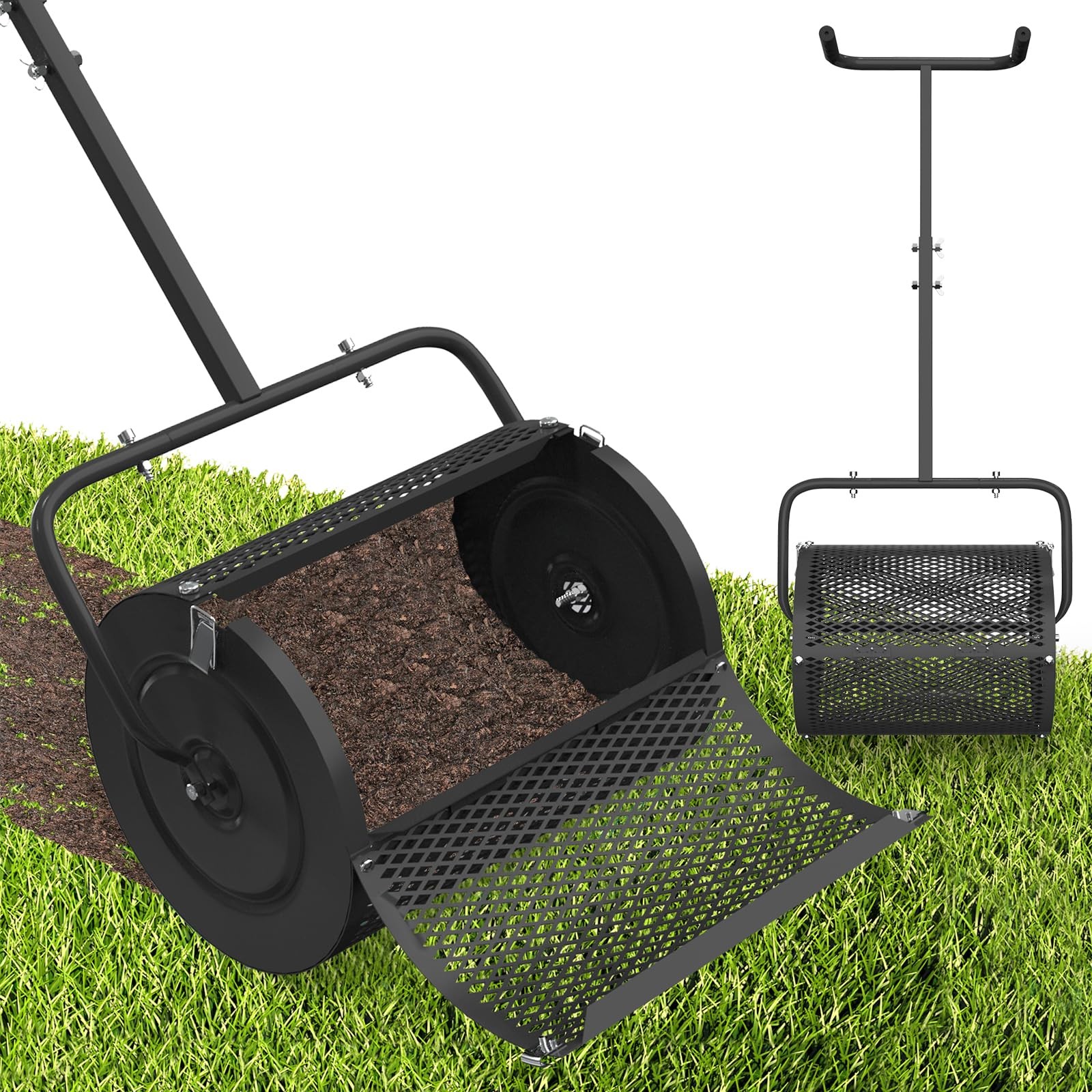 Compost Spreader, 24 Inch Peat Moss Lawn Spreader with U Shaped Handle,Heavy ...