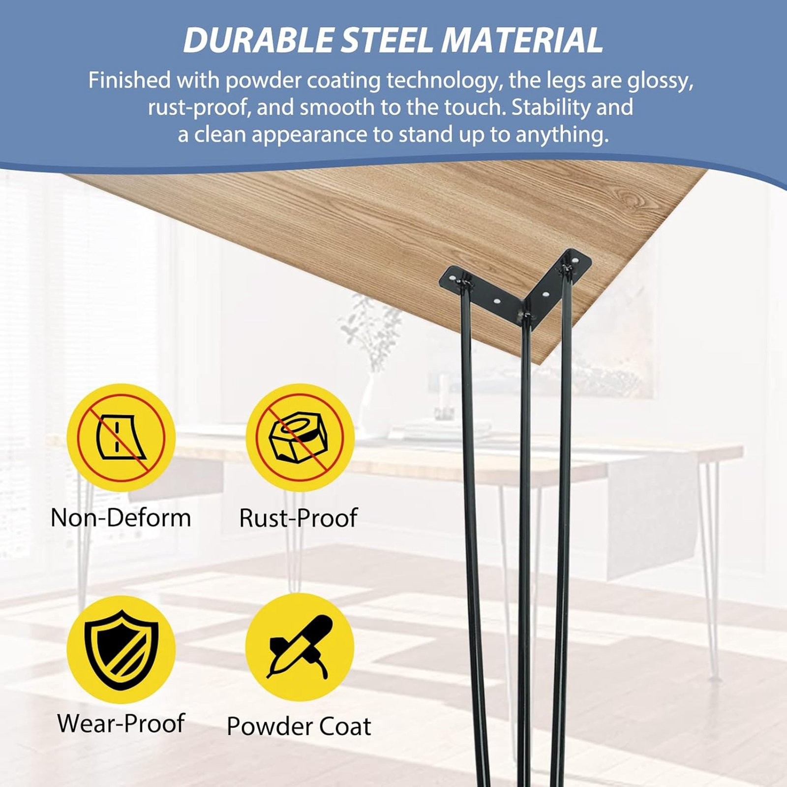 40" Coffee Table Metal Hairpin Legs Iron Bar Black 3-Rod Set of 4