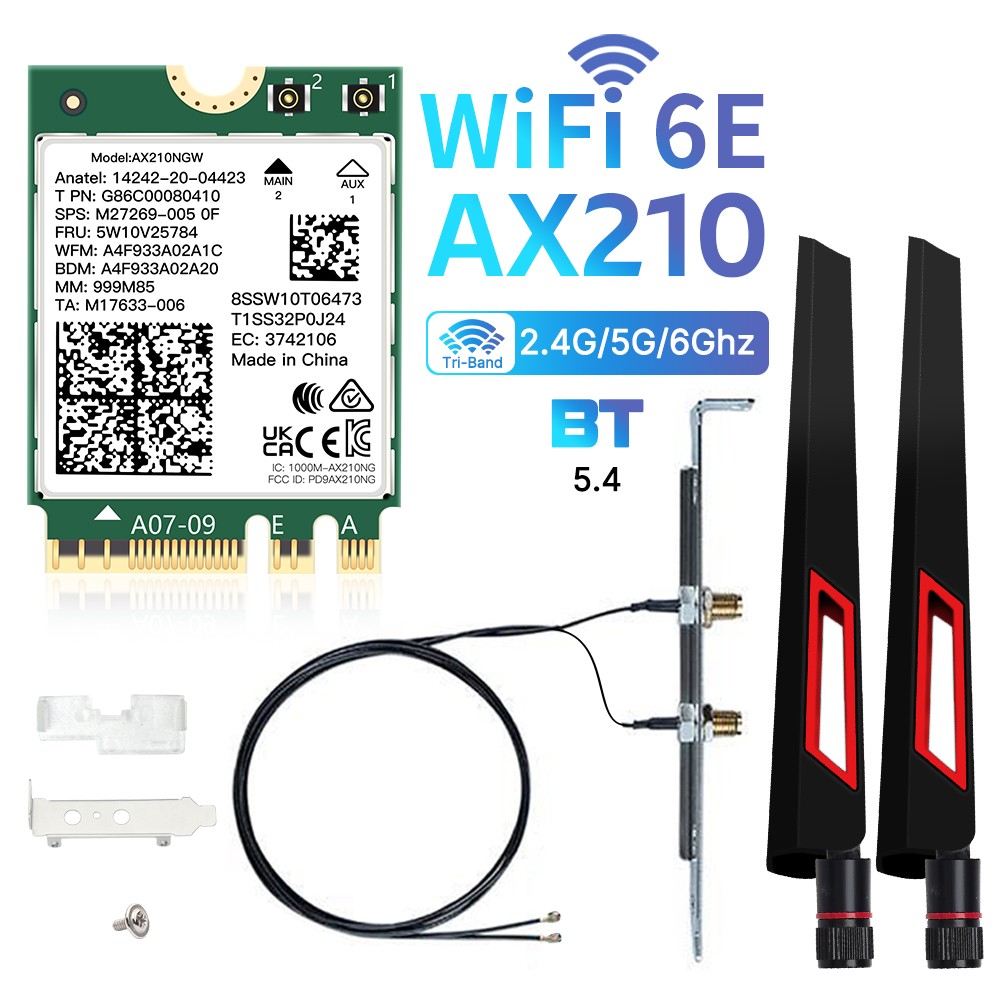 WiFi 6E Wireless Card Intel AX210 NGW Bluetooth 5.4 Tri-Band 5400Mbps for Laptop