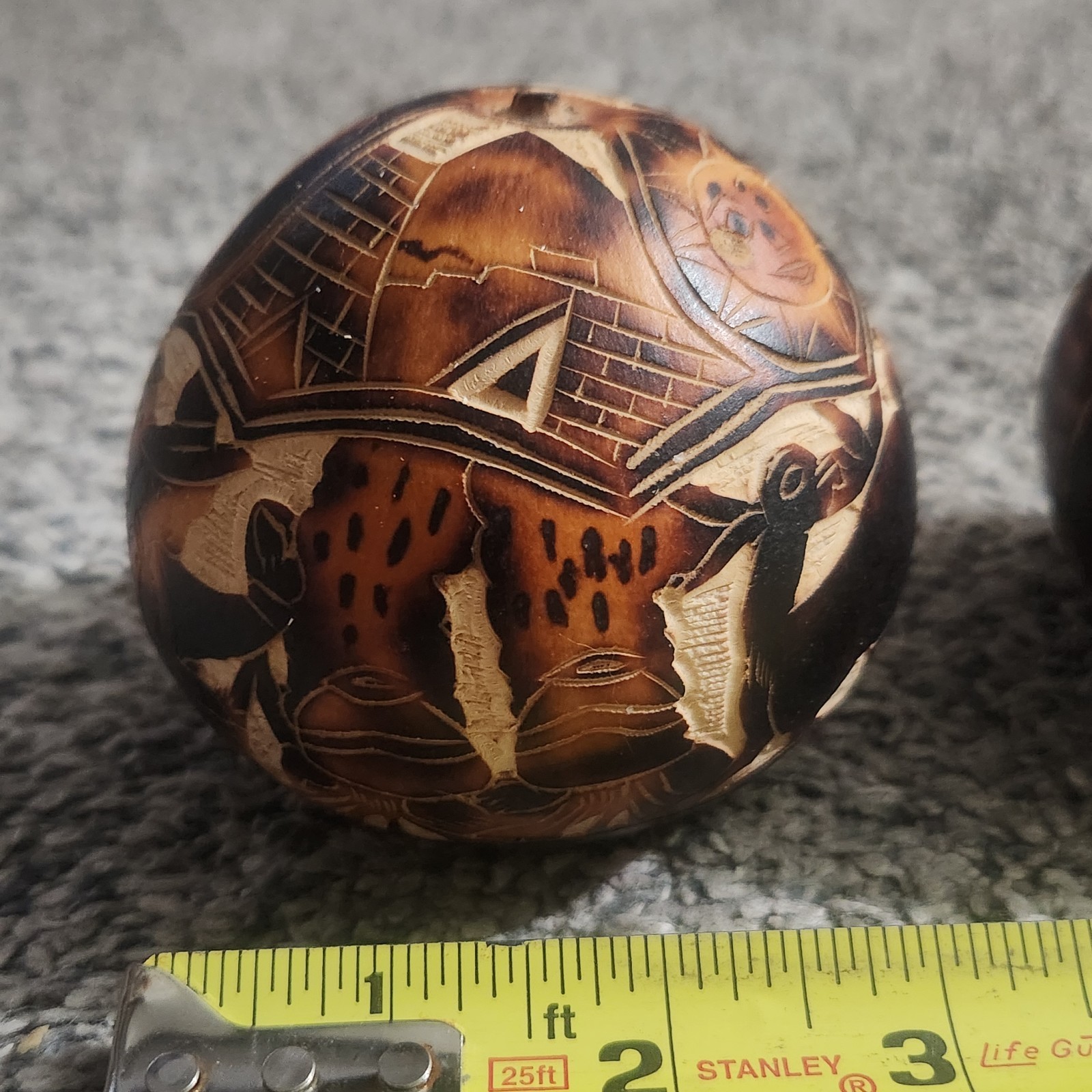 3 Peruvian Hand-Carved Gourds Owls Folk Art