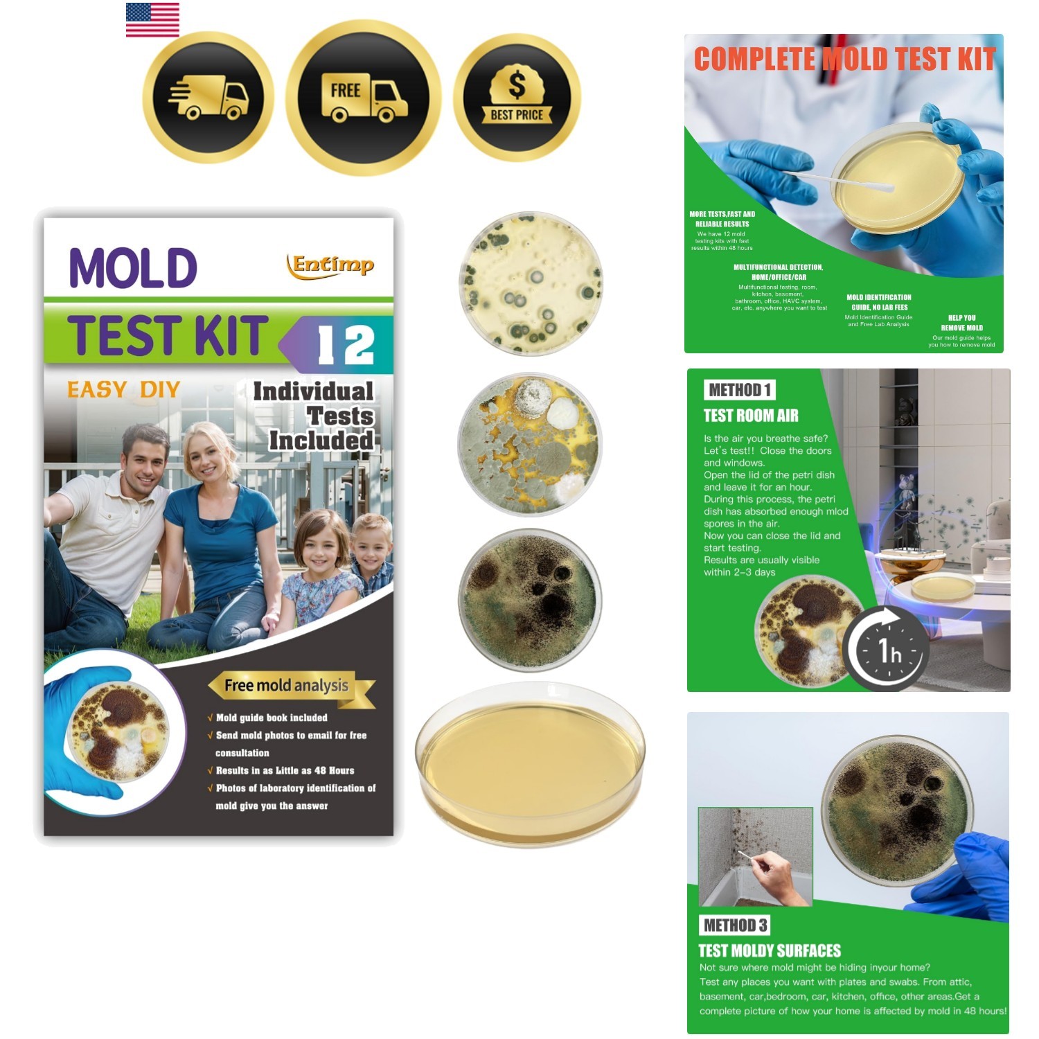 Mold  Kit for Home Within 12 Individual Tests,DIY Detector at Home, Surface M...
