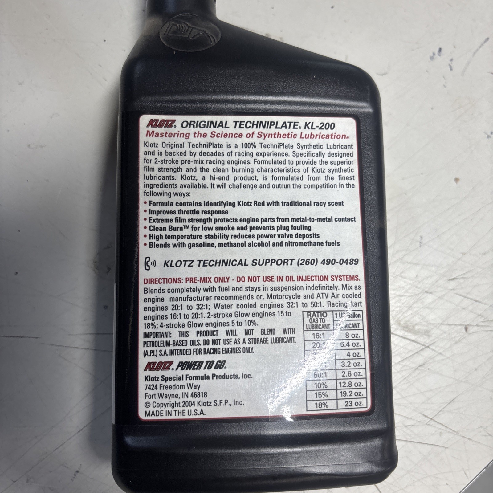 Lot of (2) N.O.S. Klotz Original Techniplate 1 Quart KL-200 PRE-MIX for Racing