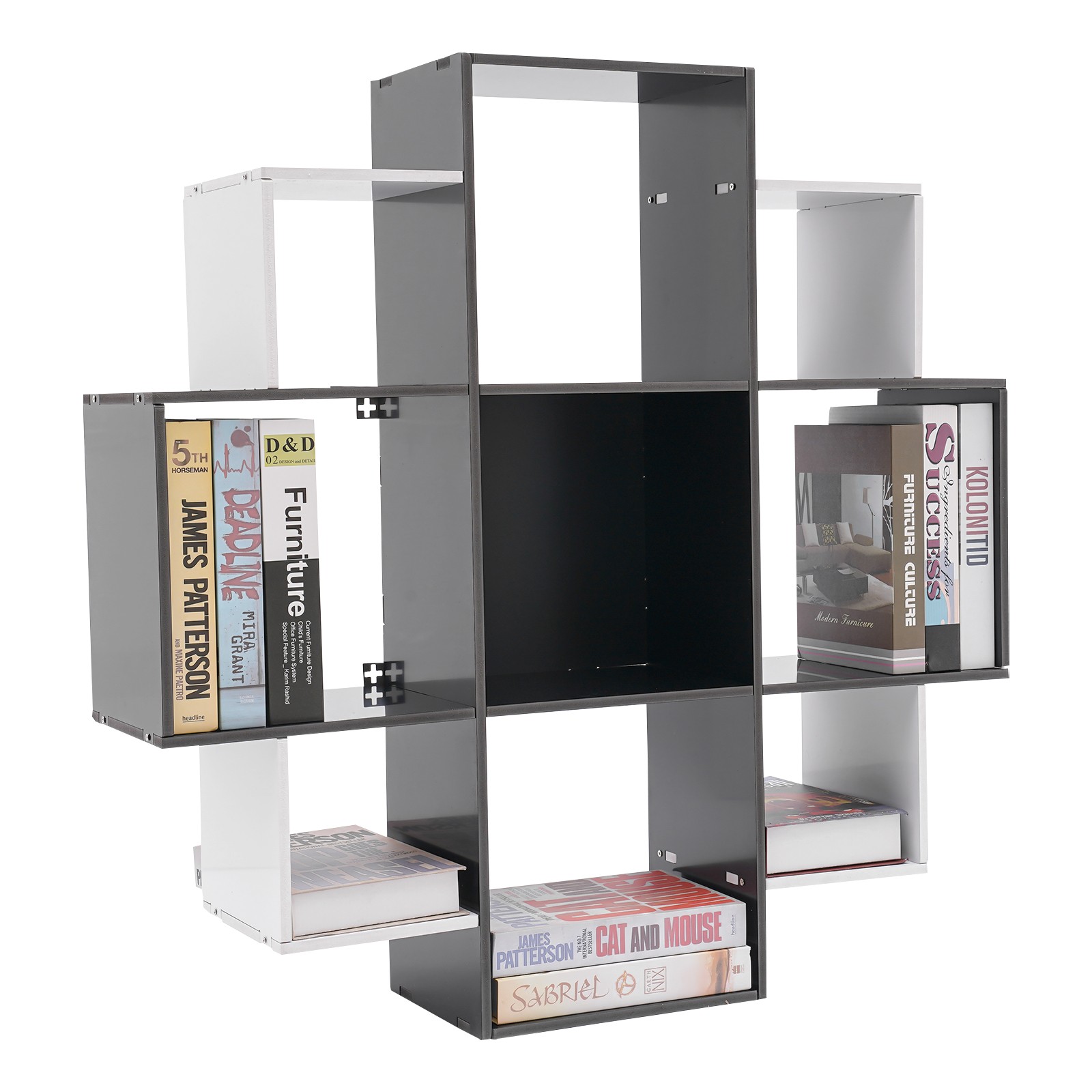 3 Tier Wall Mounted Bookcase Book Shelf 9 Compartments Home Decor Large Capacity