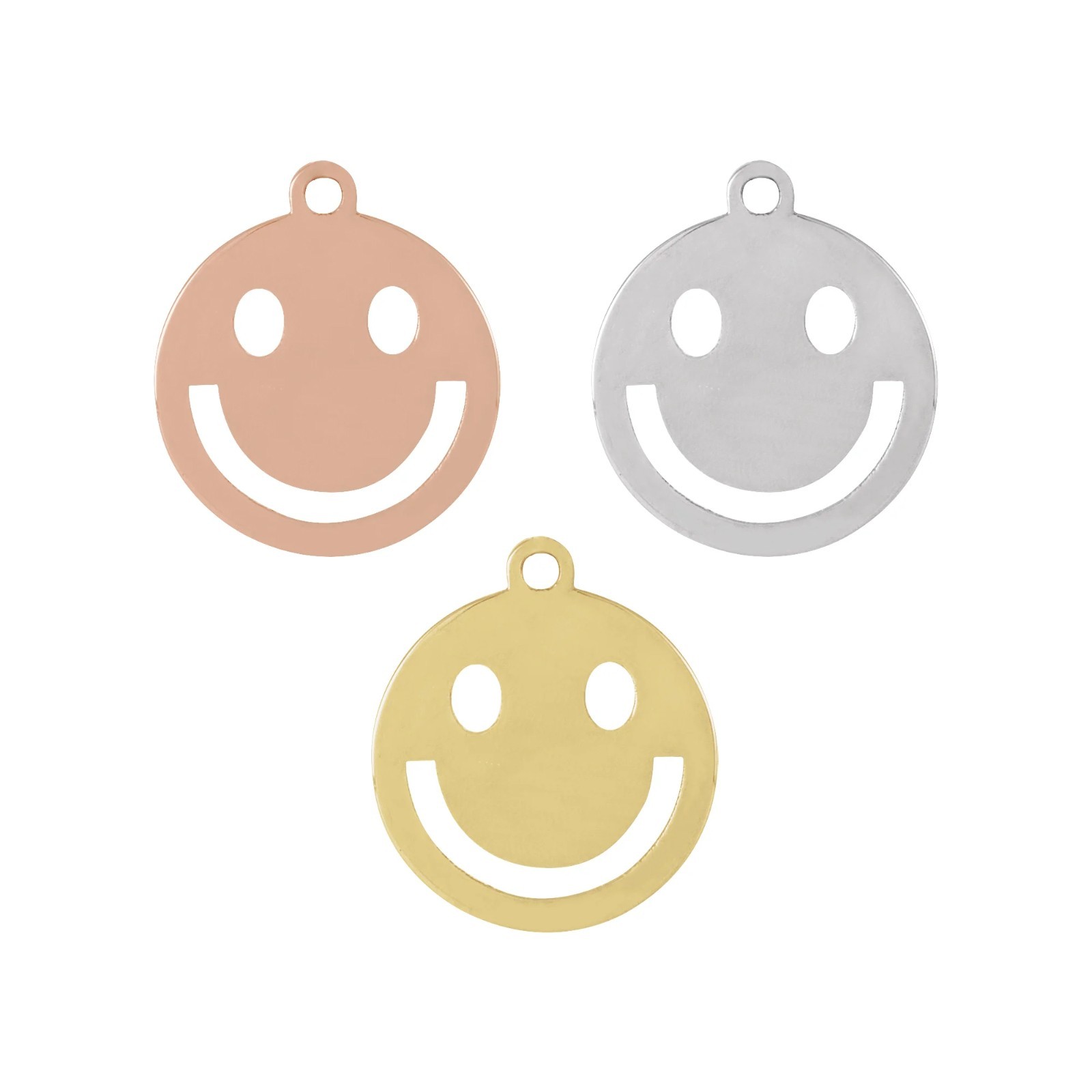 10K 14K 18K Gold, Platinum & Silver Smiley Face Dangle