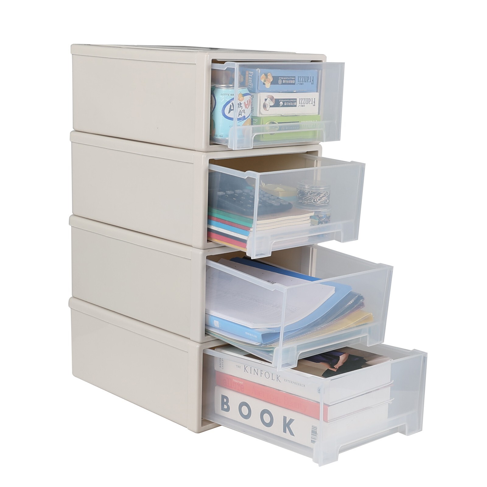 4 Packs 18 Quart Plastic Stacking Storage Drawers, Large Stackable Drawer Unit