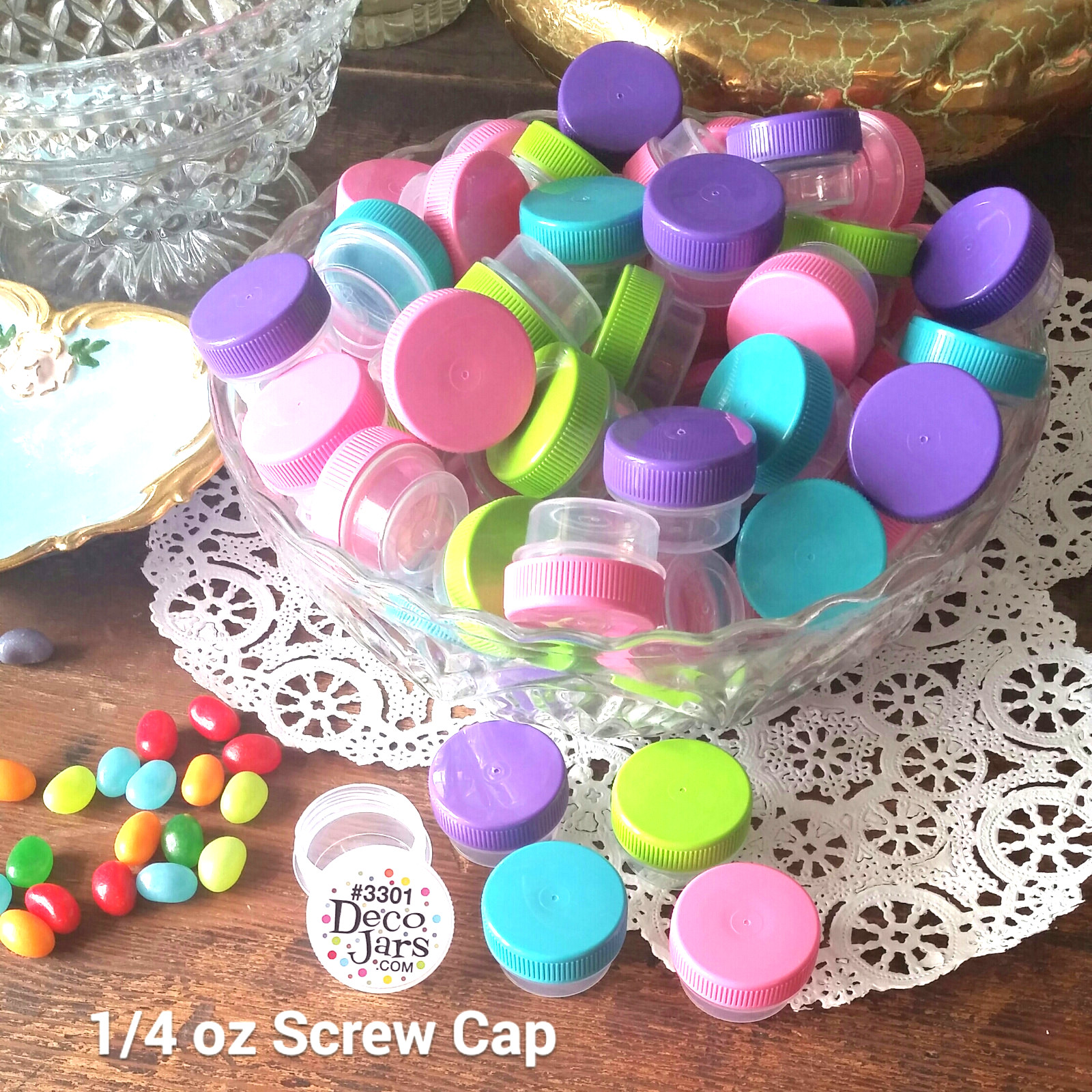 50 Colorful capped new jars for Spa Party Birthday  Sample container 3301 1tsp