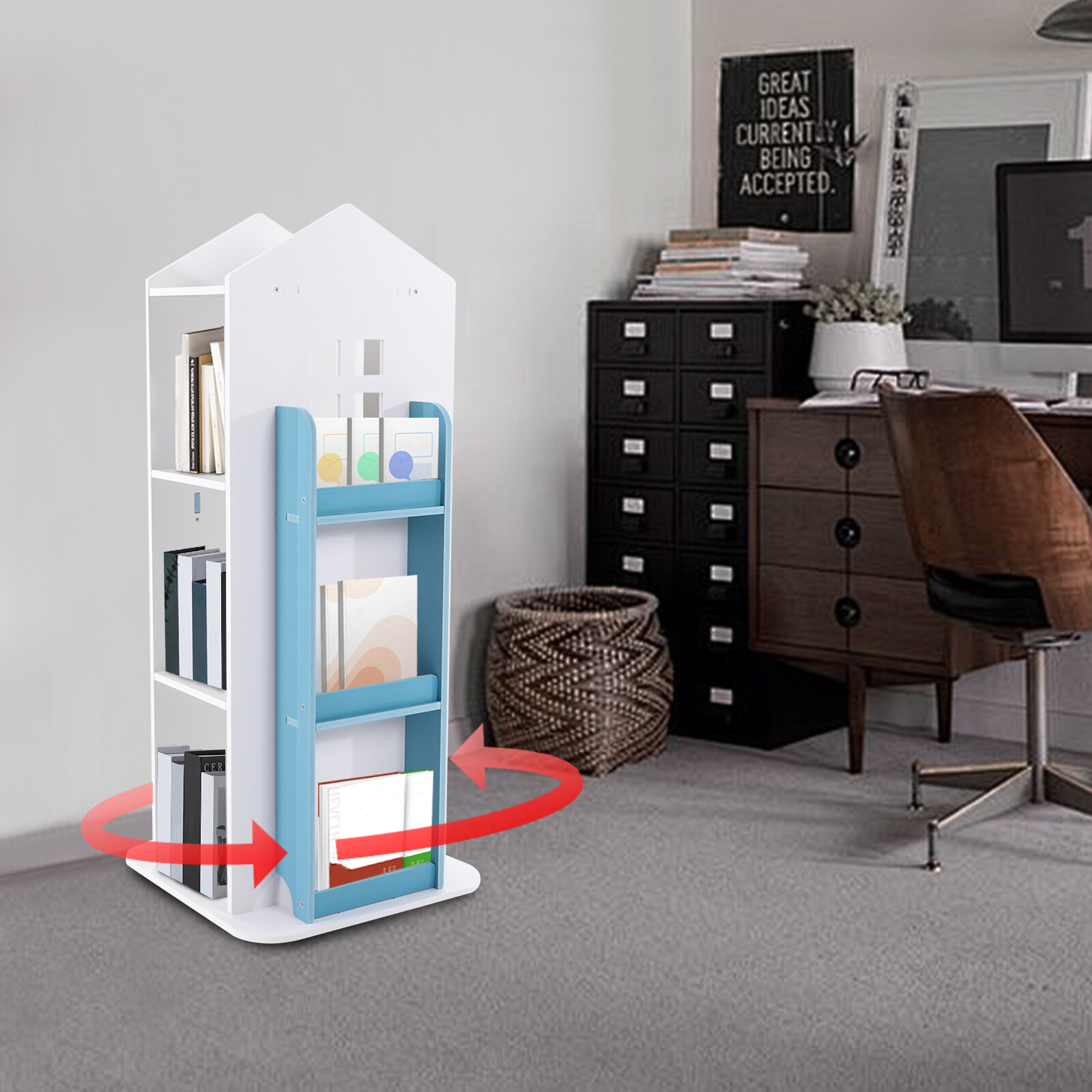 360° Rotating Bookshelf Bookcase Storage Shelf Freestanding Display Rack Stand
