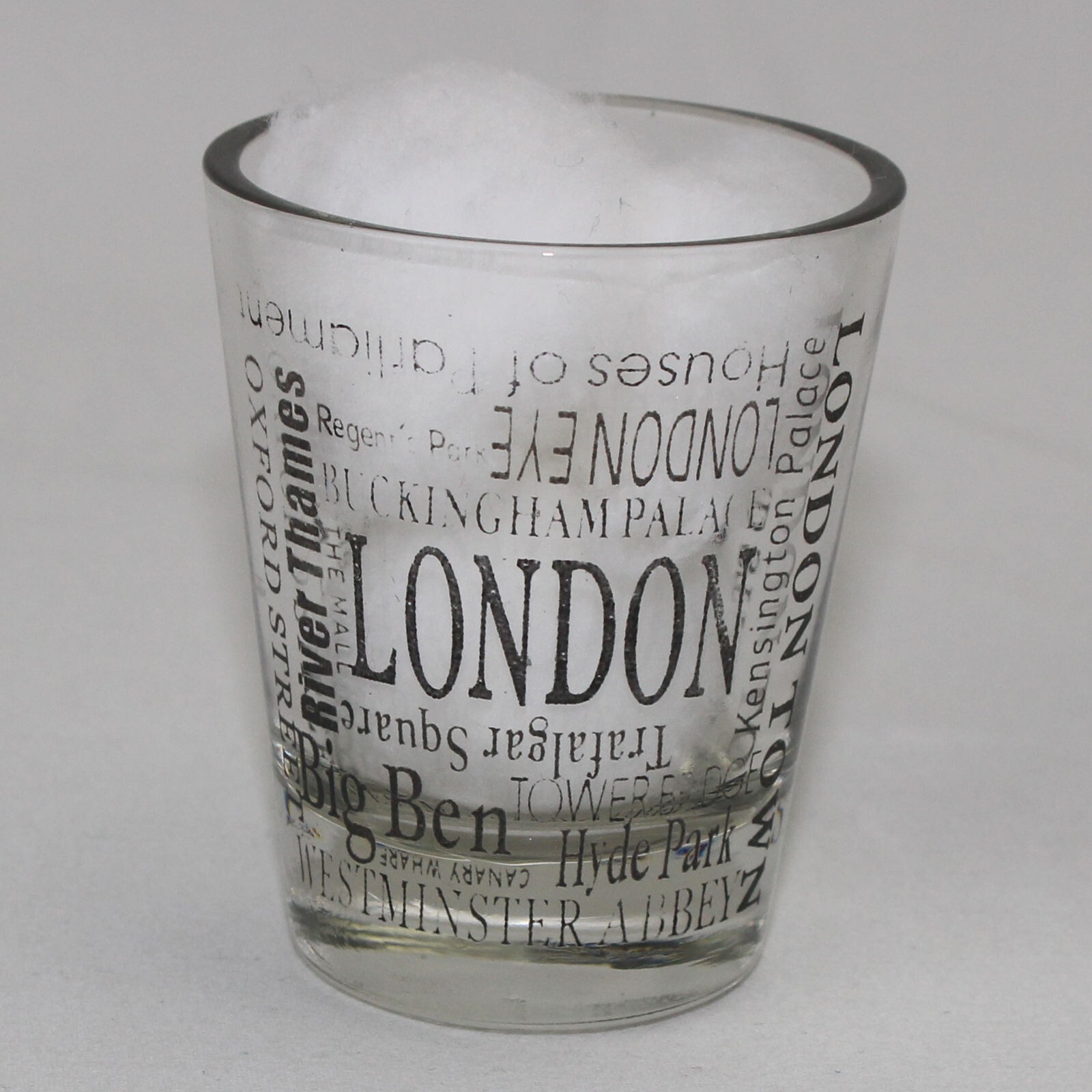 London England Points of Interest Shot Glass Clear Black Text 2.25 Inches Tall