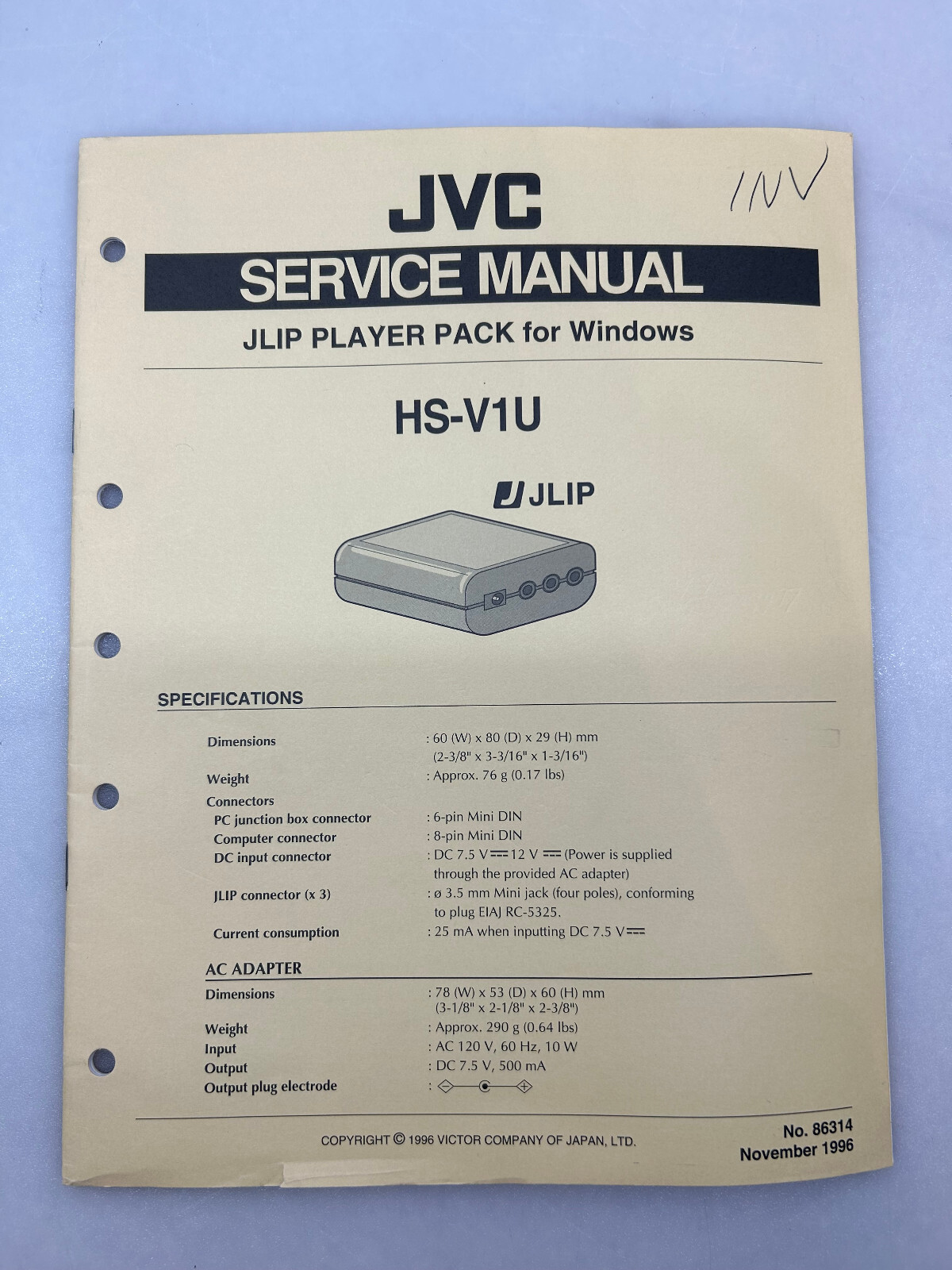 JVC HS-V1 Original Service Manual Free Shipping