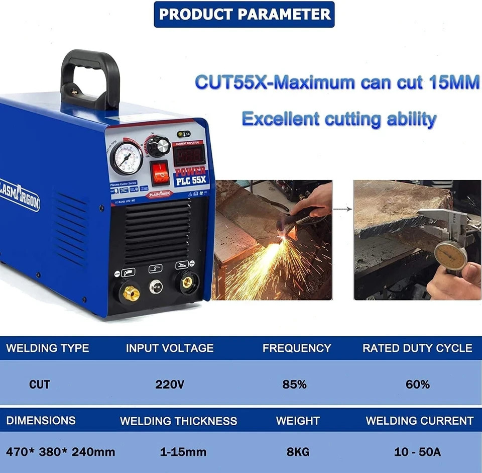 CUT55X 110V/220V 55A Plasma Cutter Machine HF IGBT Inverter LED 12mm Clean Cuts
