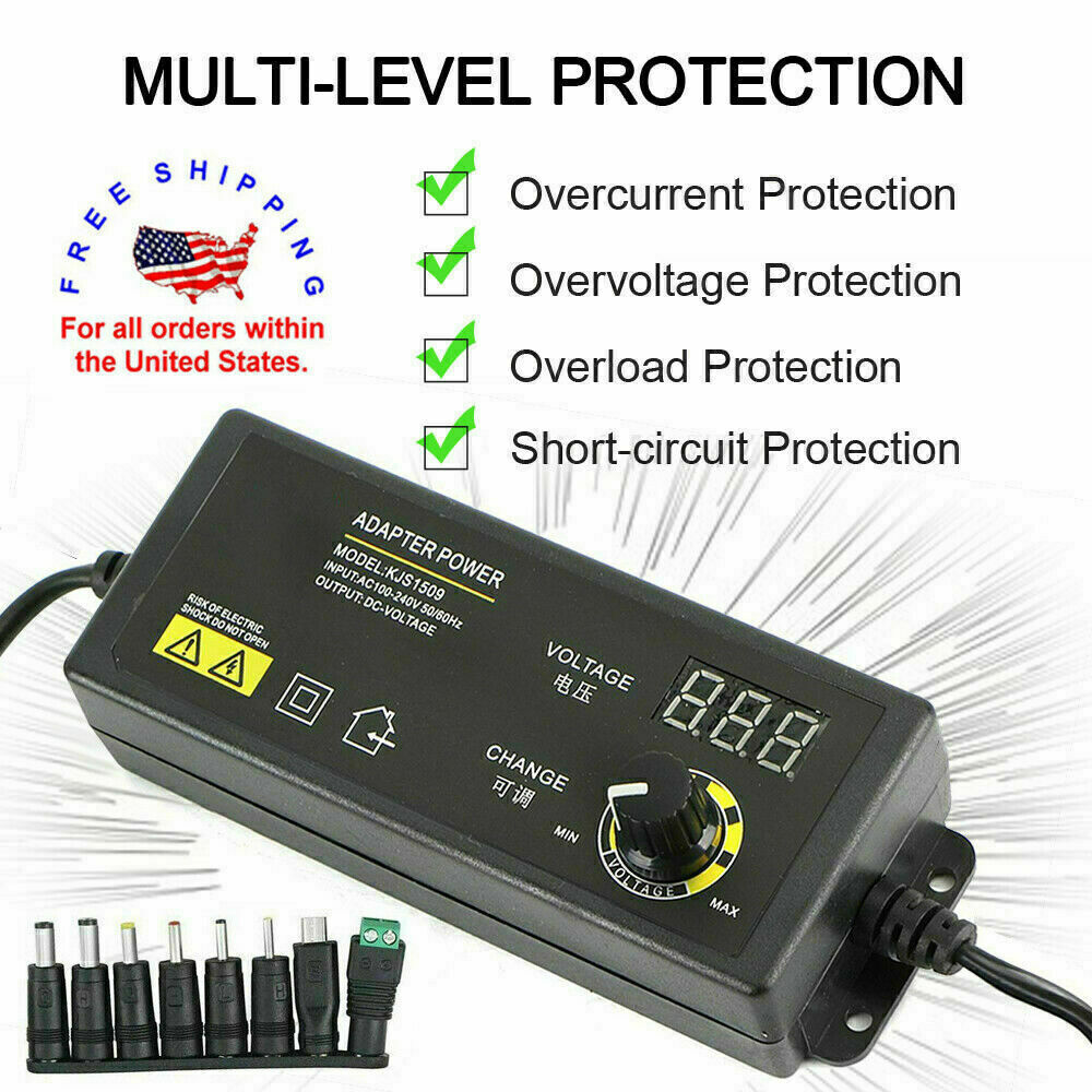 Adjustable Voltage Power Supply 3-24V w/ LCD Display AC / DC Switch Adapter US