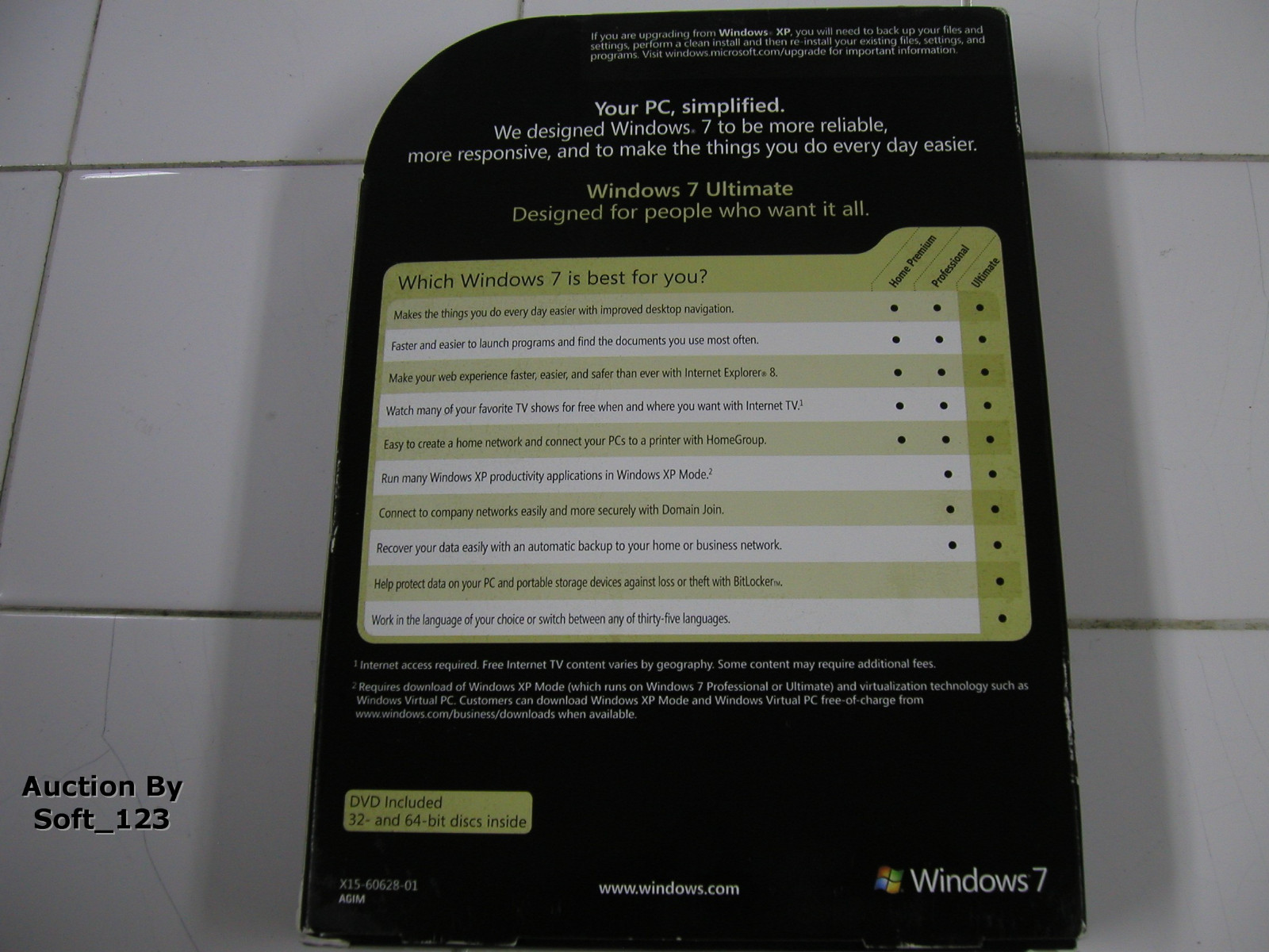 Microsoft Windows 7 Ultimate 32 Bit and 64 Bit DVDs MS WIN Full Retail Box Vers.