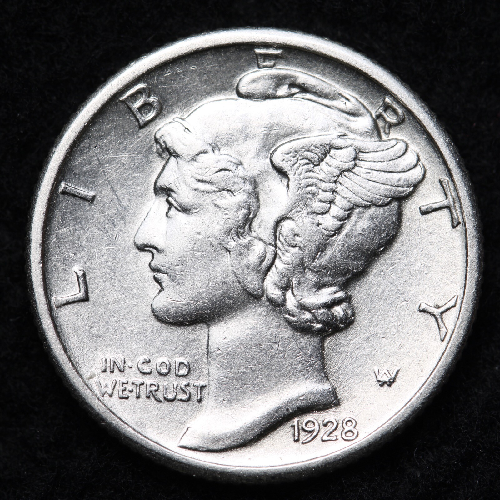 1928 Mercury Silver Dime Nice AU FREE SHIPPING