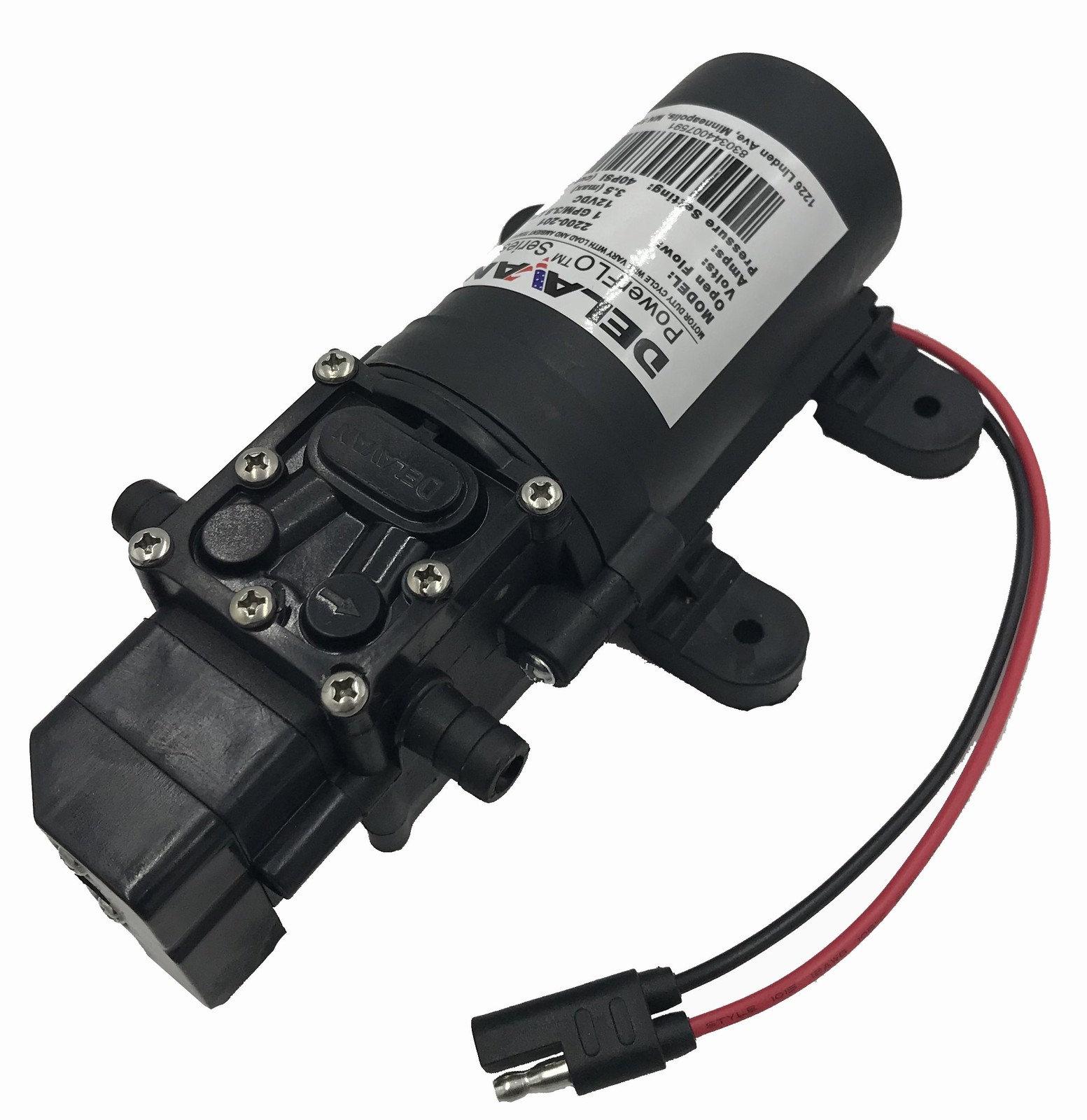 12VDC Diaphragm Pump, 1.0 GPM, Polypropylene, Santoprene, Water, Fluid, RV