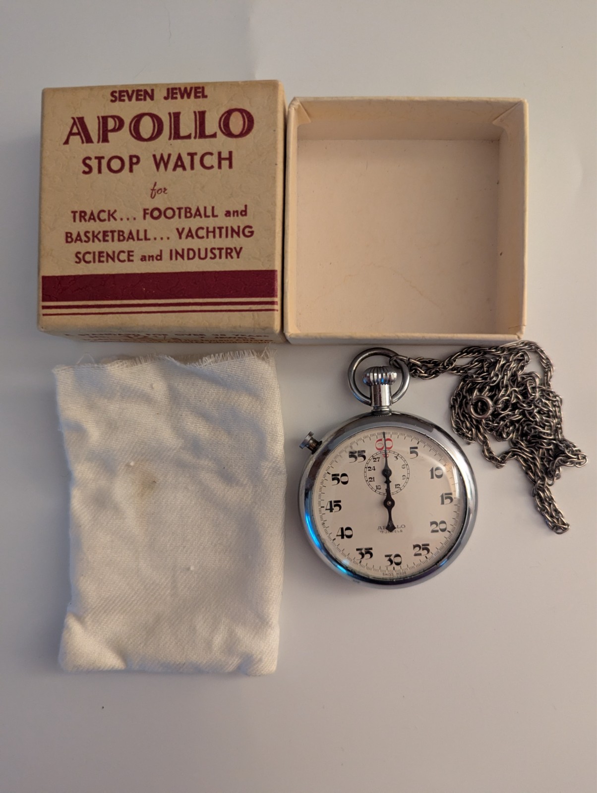Vintage Aristo Apollo 7 Jewel Mechanical Stop Watch Original Box Works!
