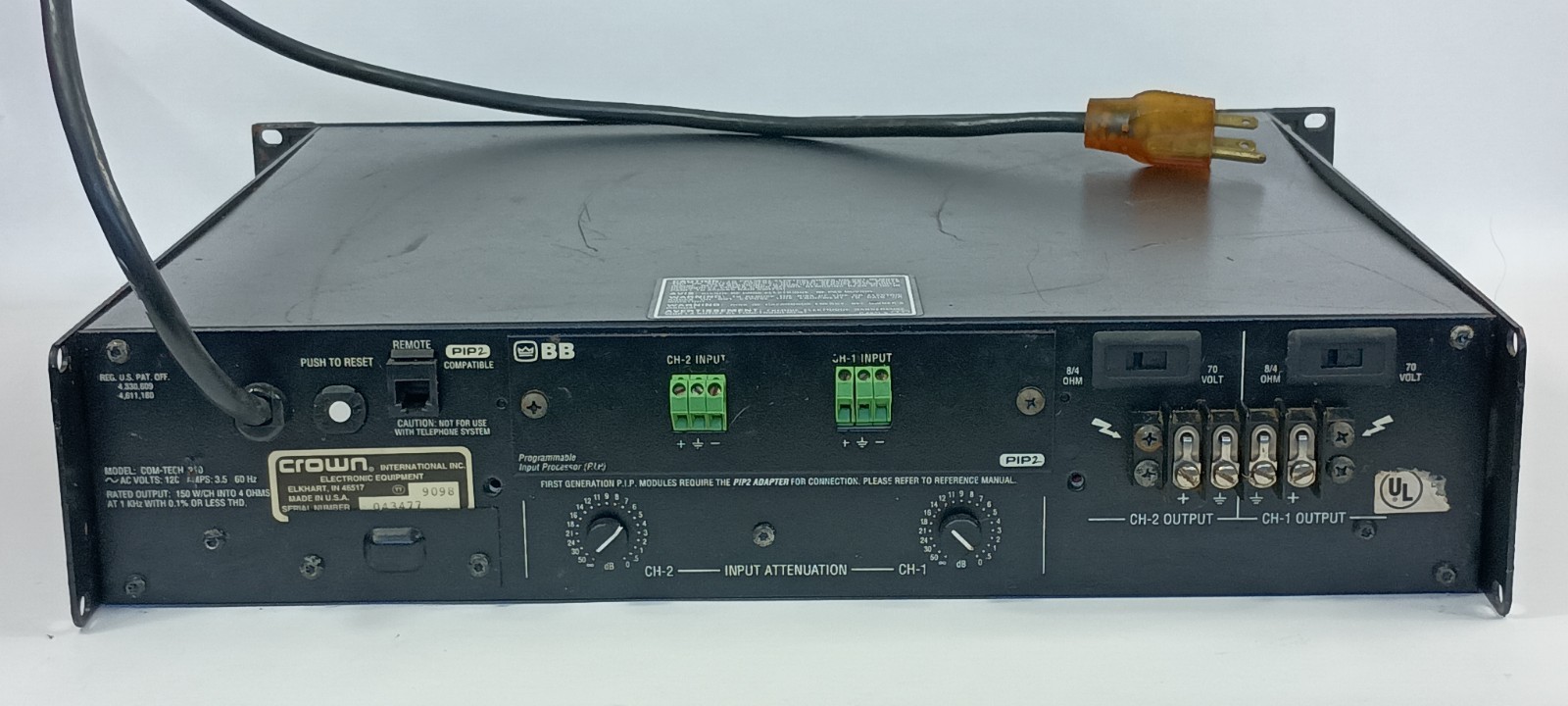 Crown Com-Tech 210 2-Channel Power Amplifier w/PIP2 Card