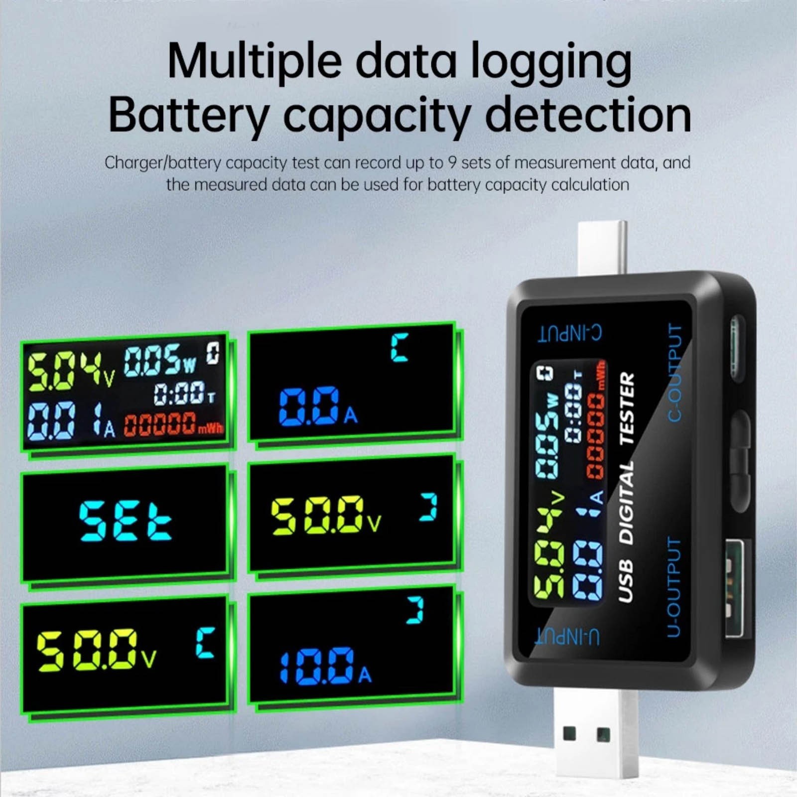 Portable USB Type C Voltmeter Current Meter with 5A Interface for Device Testing